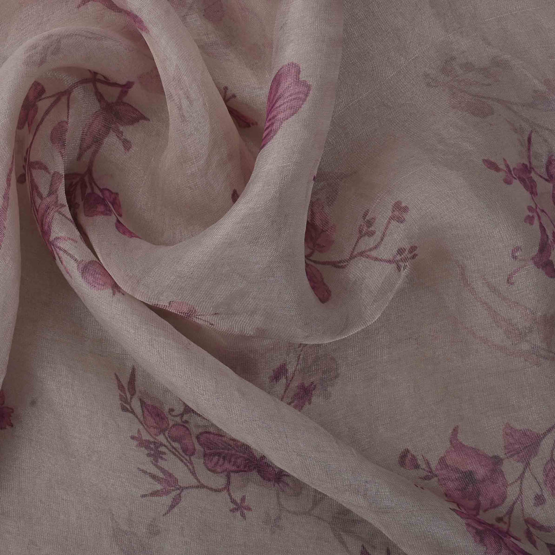 Mystic White Floral Printed Organza Fabric