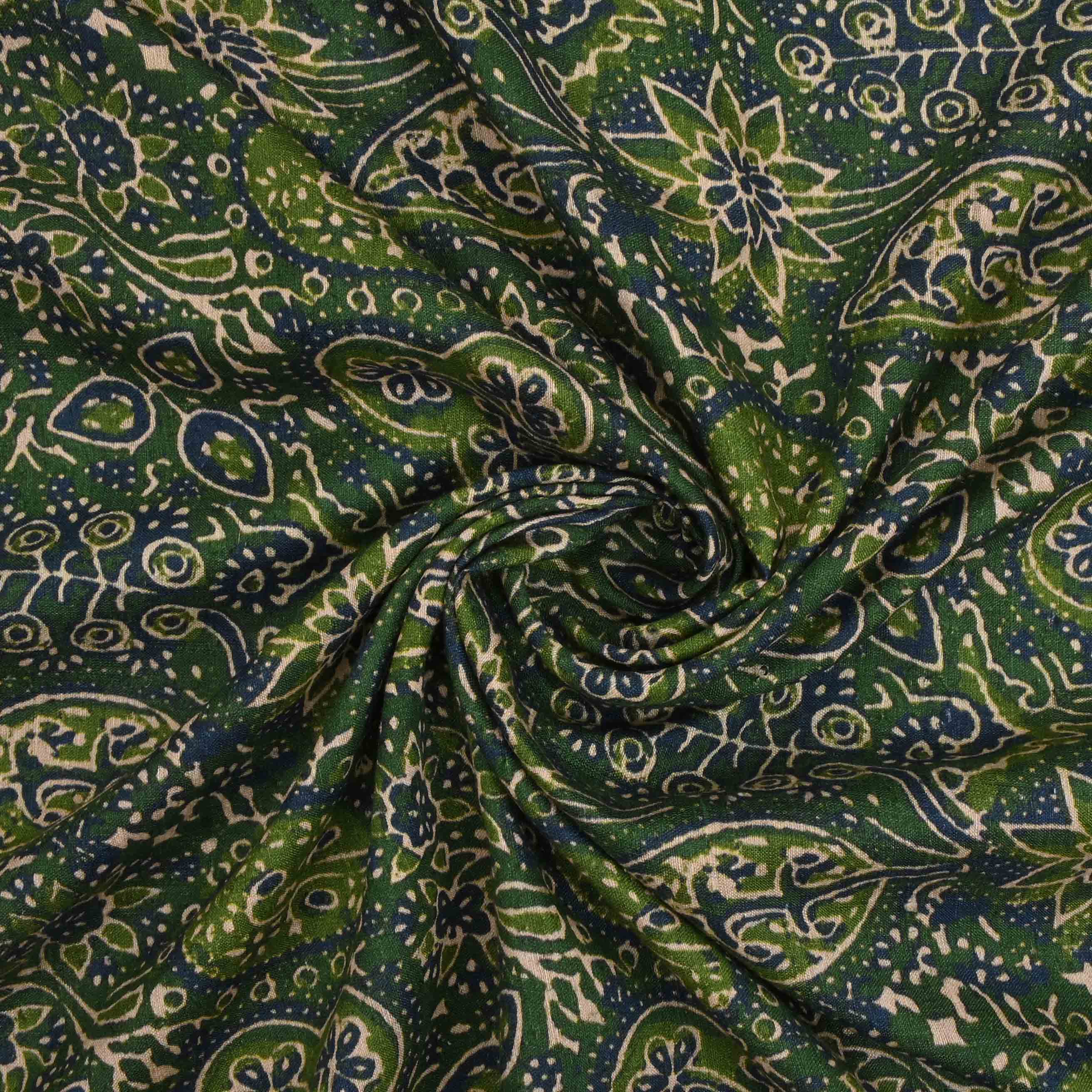 Fern Green Printed Matka Fabric