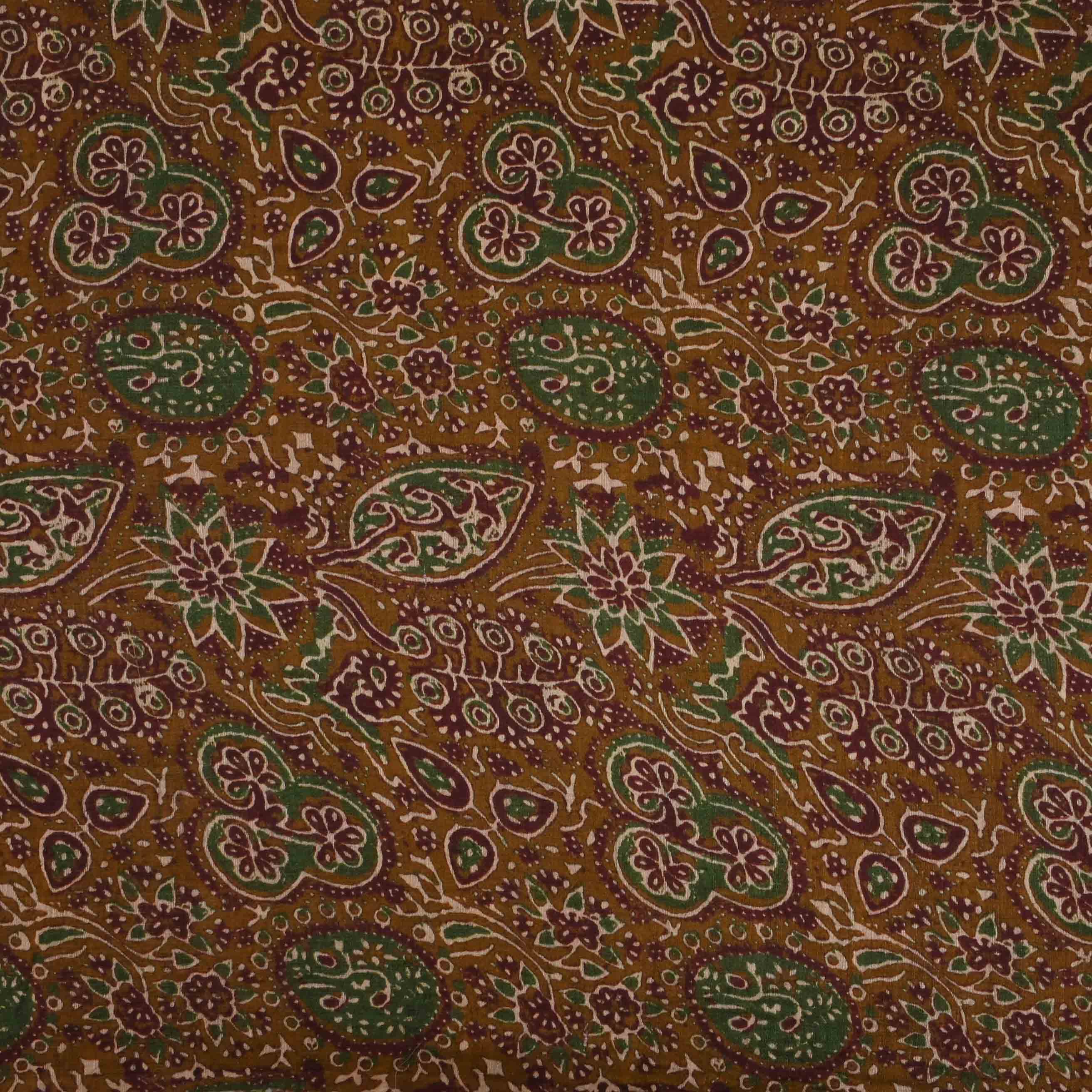 Ochre Yellow Printed Matka Fabric