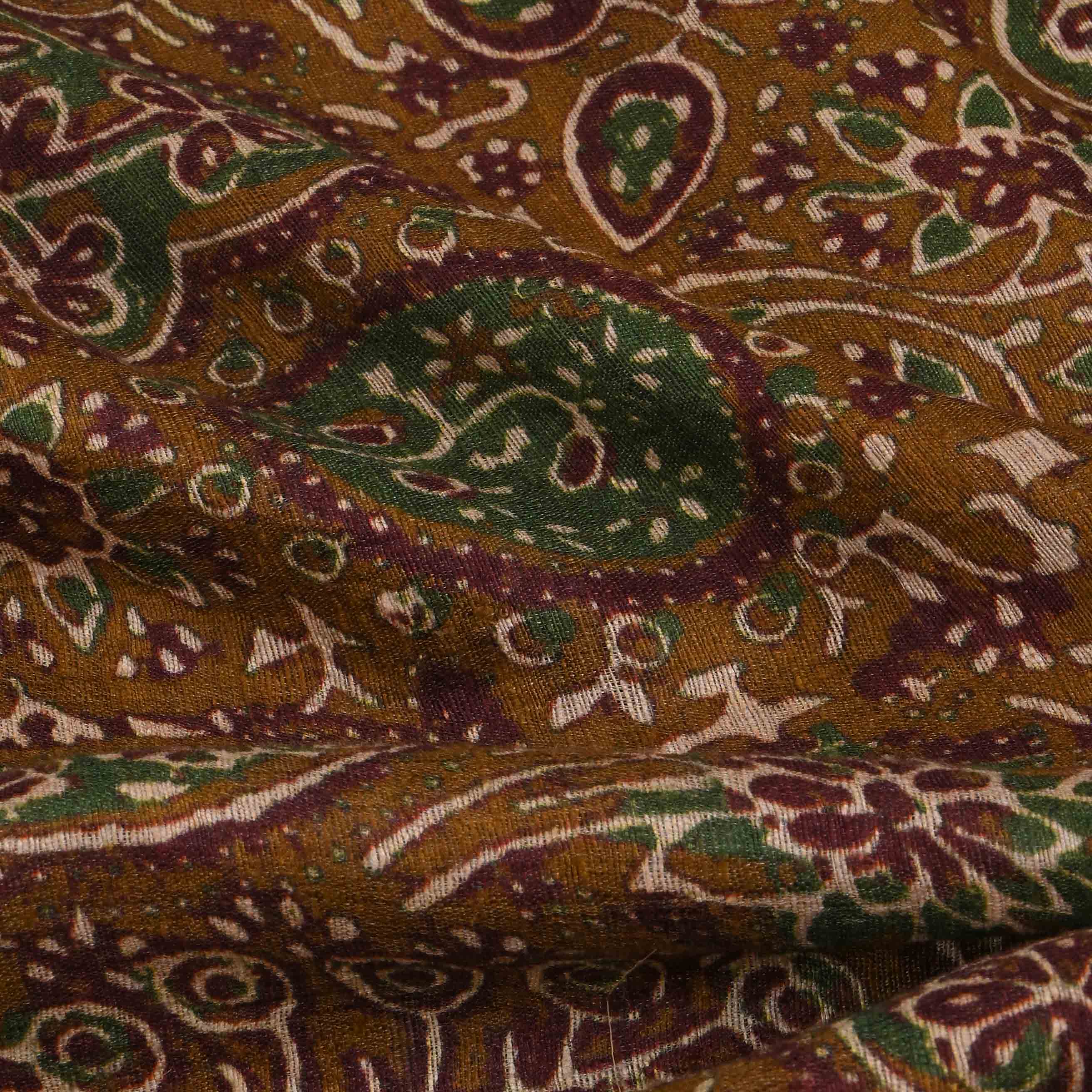 Ochre Yellow Printed Matka Fabric