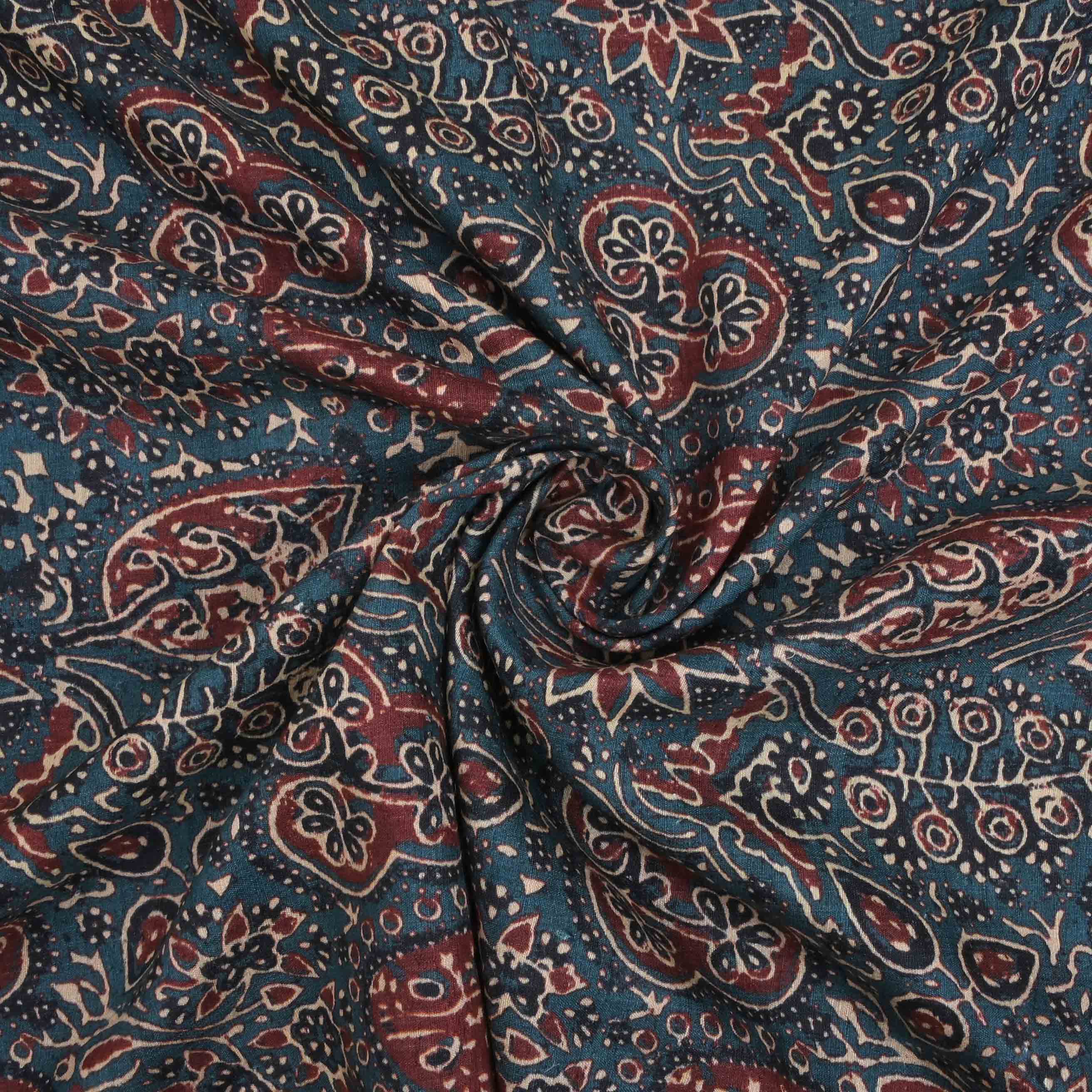 Midnight Green Printed Matka Fabric