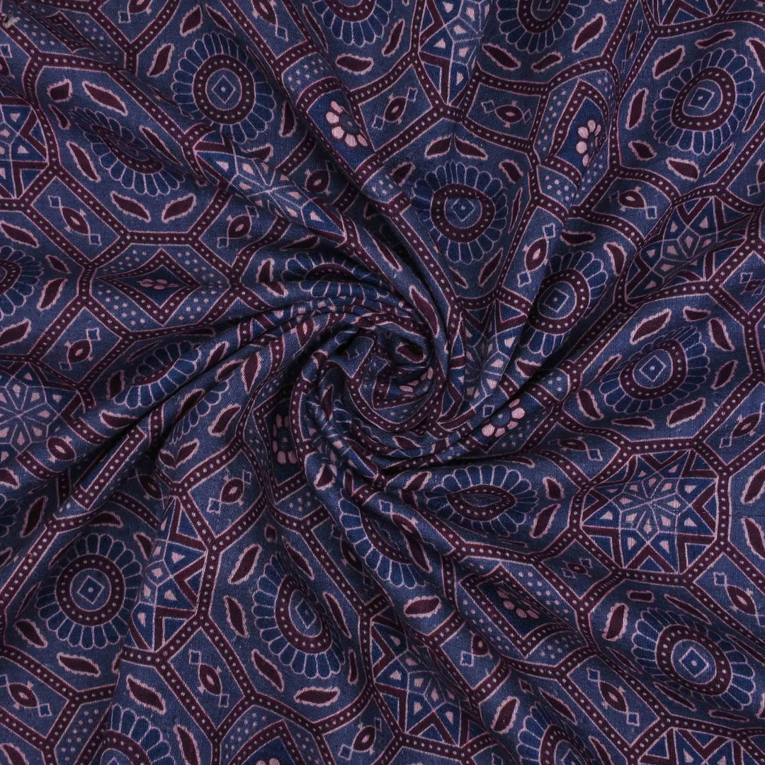 Slate Blue Ajrakh Printed Matka Fabric