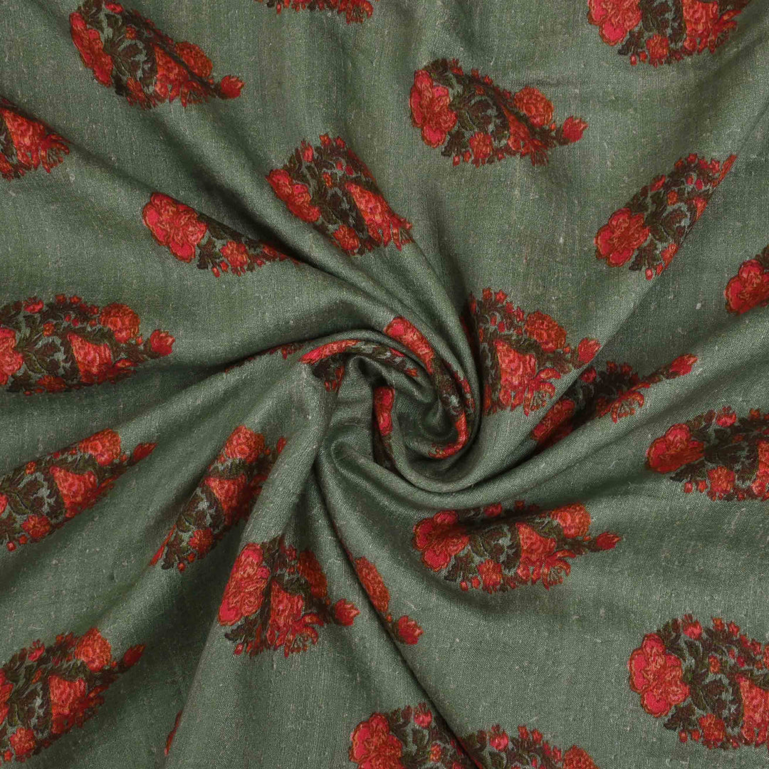 Russian Green Printed Matka Fabric