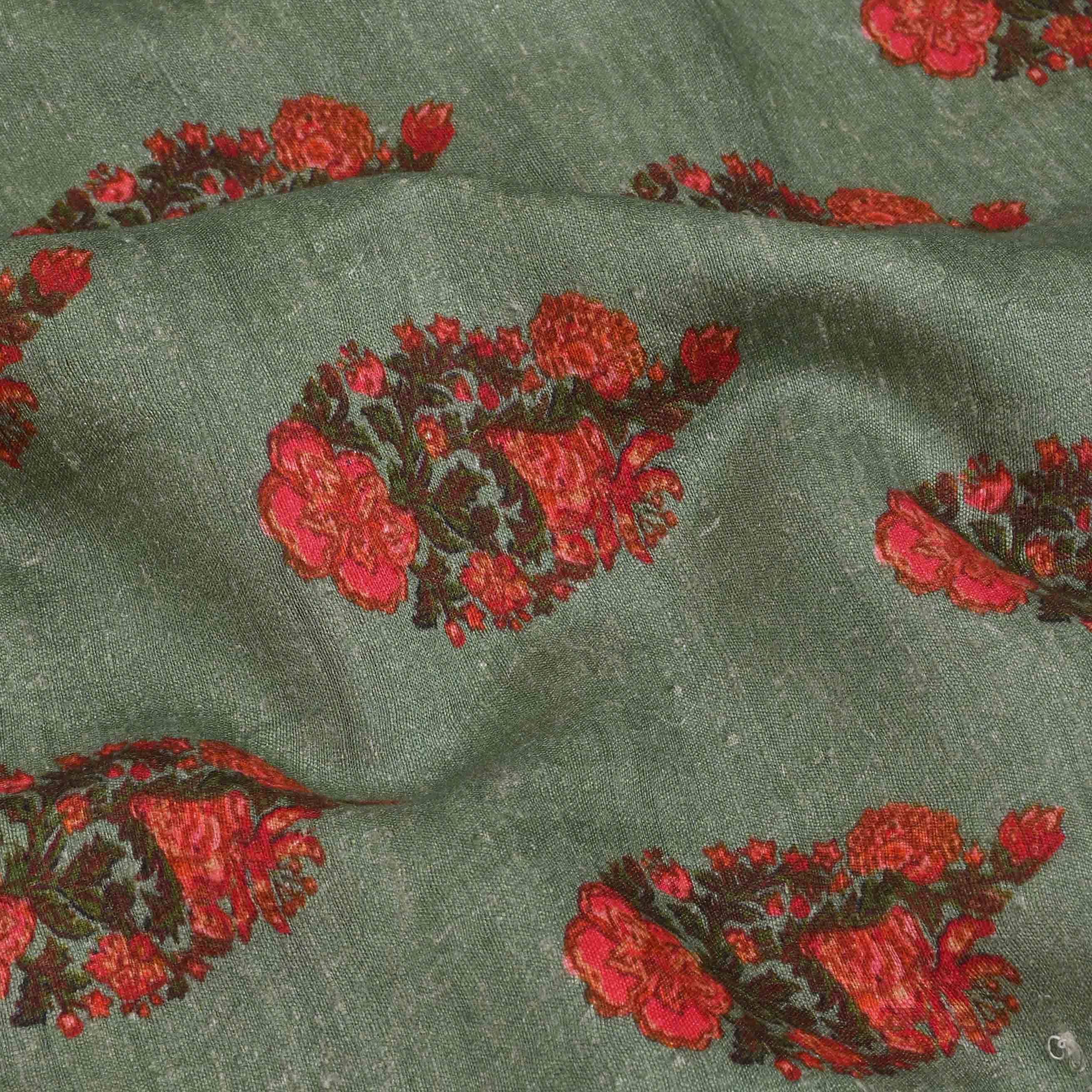 Russian Green Printed Matka Fabric