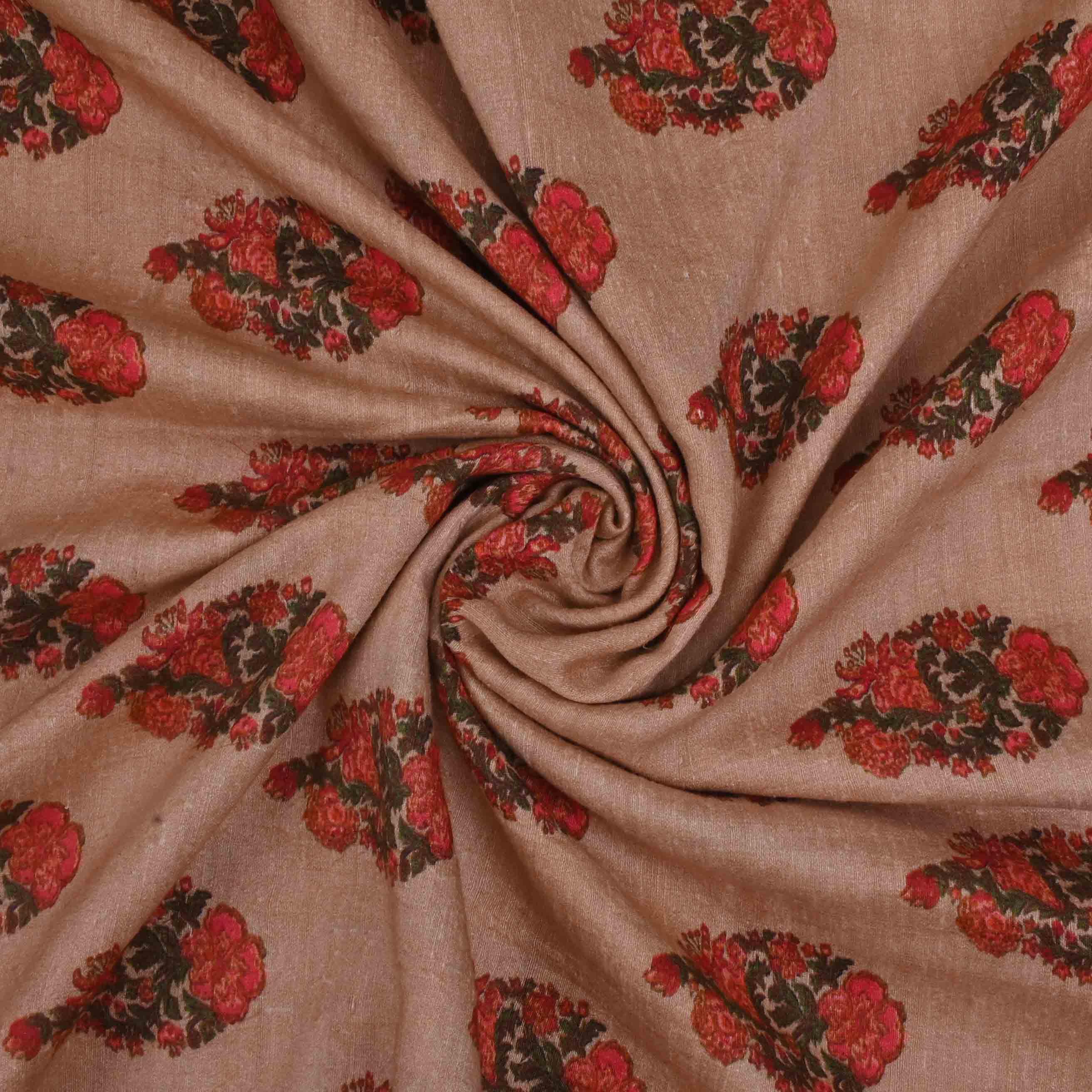 Creamy Peach Printed Matka Fabric