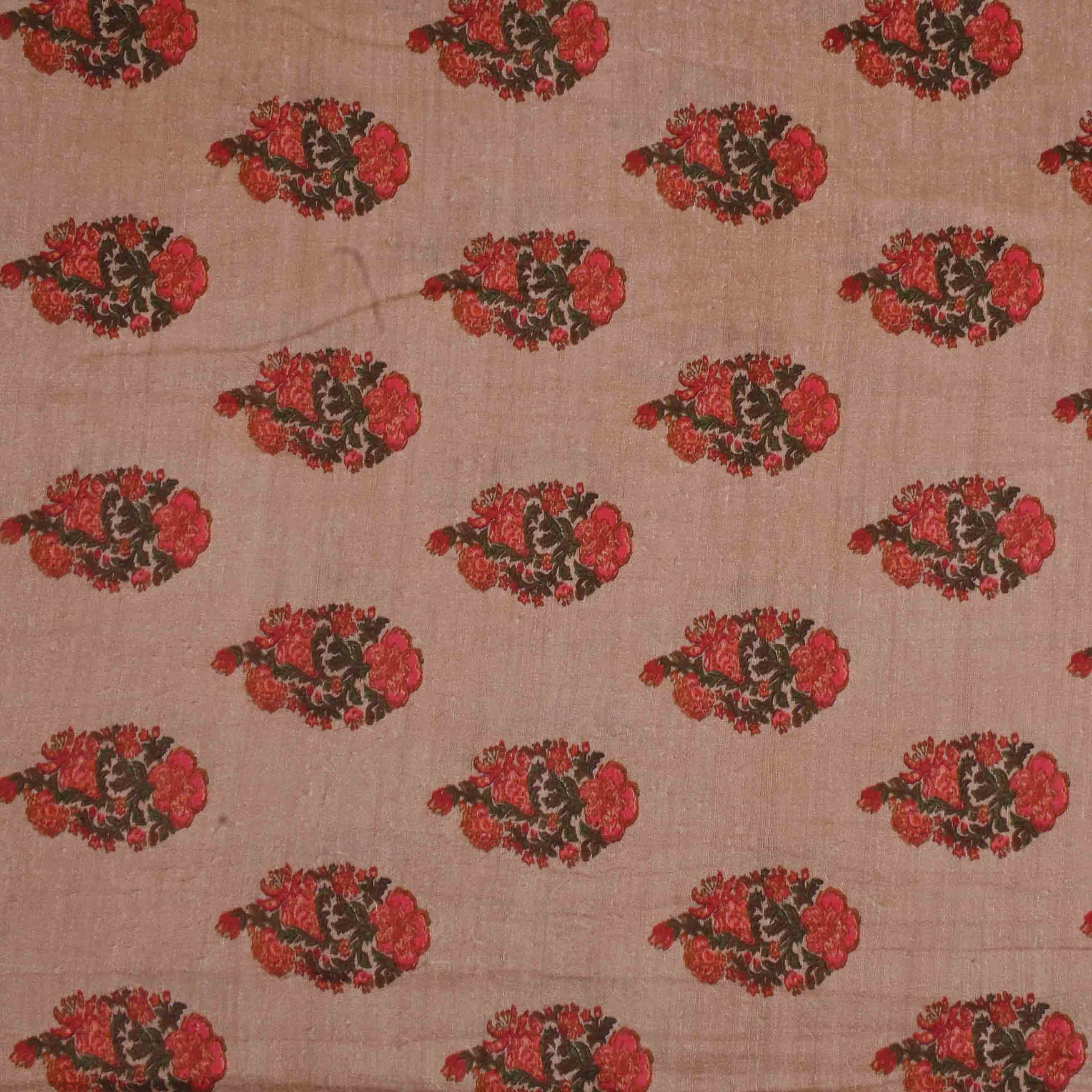 Creamy Peach Printed Matka Fabric