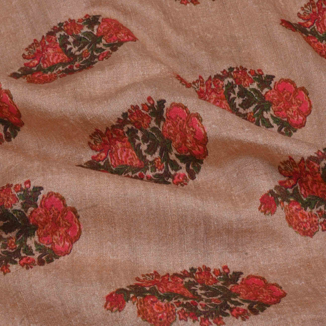 Creamy Peach Printed Matka Fabric