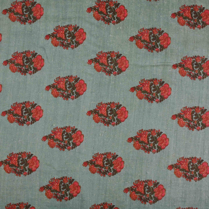 Cambridge Blue Printed Matka Fabric
