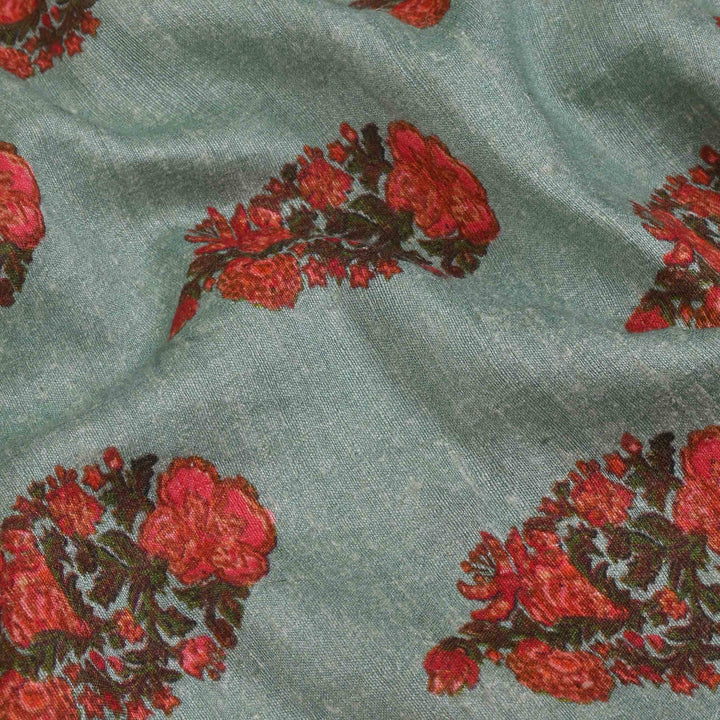 Cambridge Blue Printed Matka Fabric