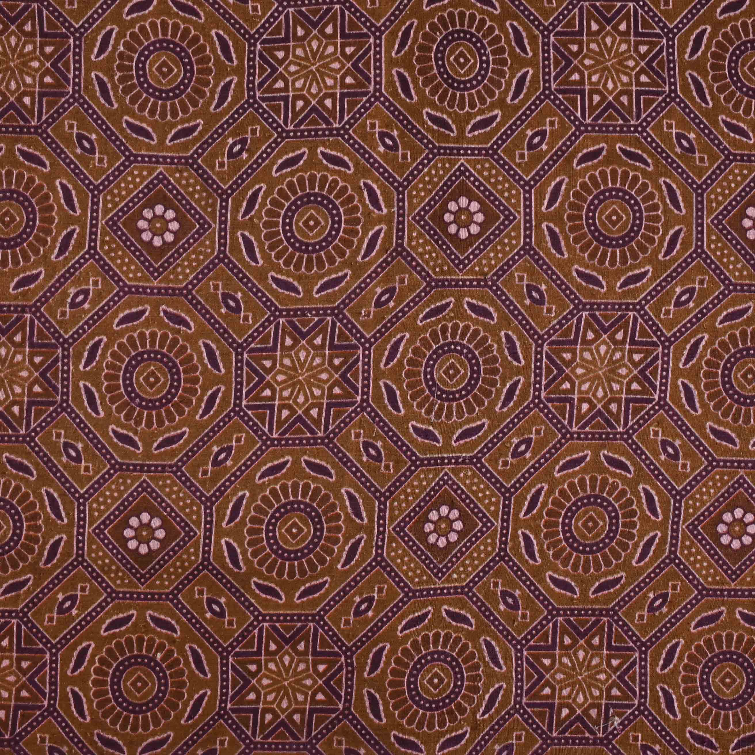 Dark Almond Brown Printed Matka Fabric