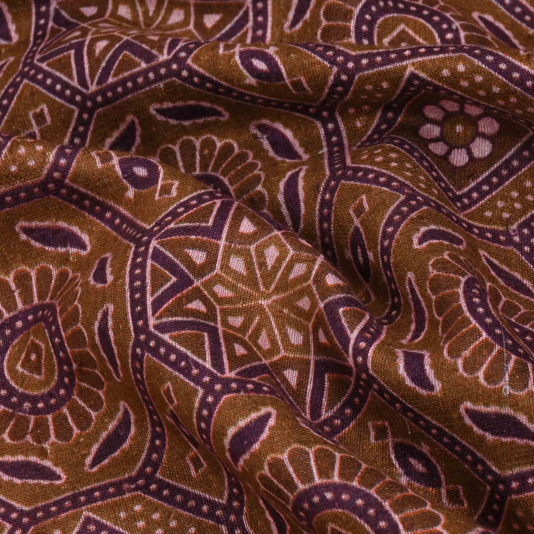 Dark Almond Brown Printed Matka Fabric