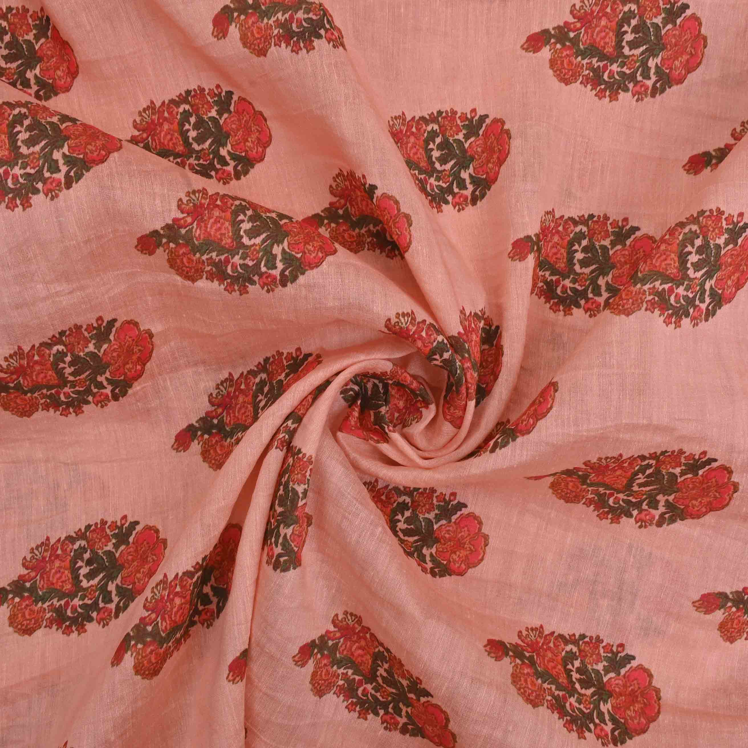 Peach Printed Linen Fabric