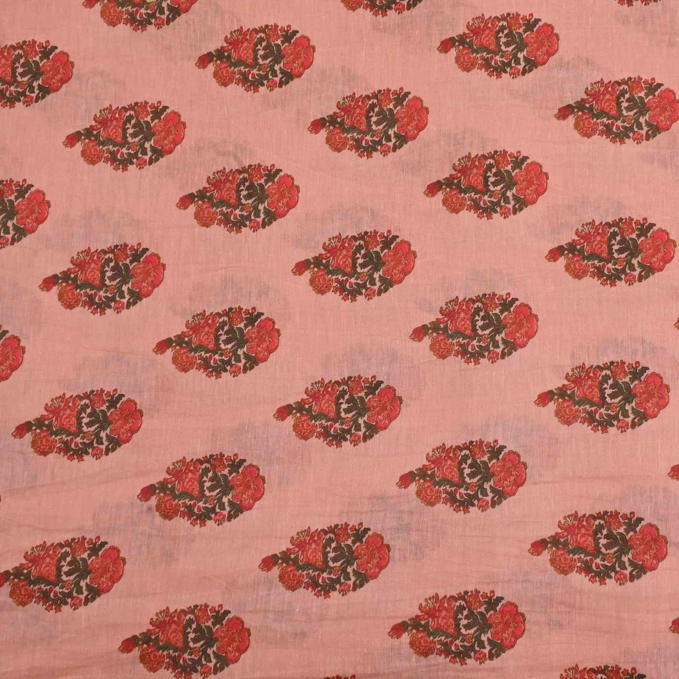 Peach Printed Linen Fabric