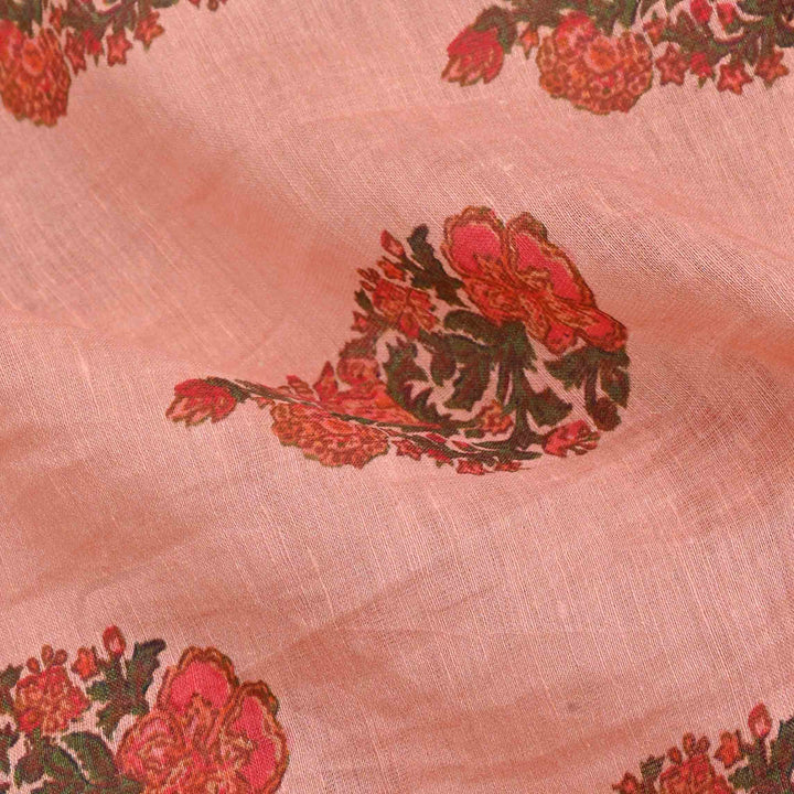 Peach Printed Linen Fabric