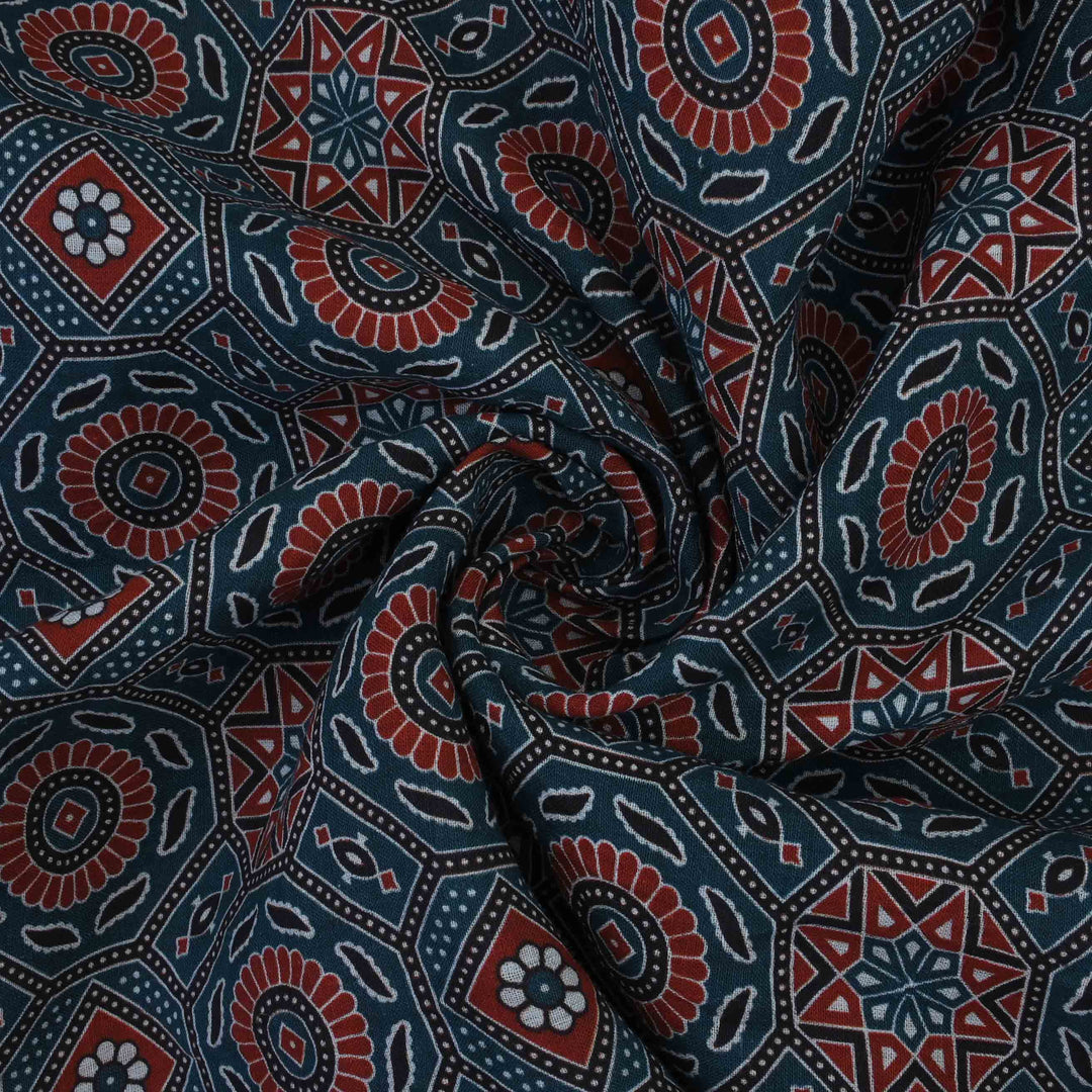 Blue Sapphire Ajrakh Printed Linen Fabric