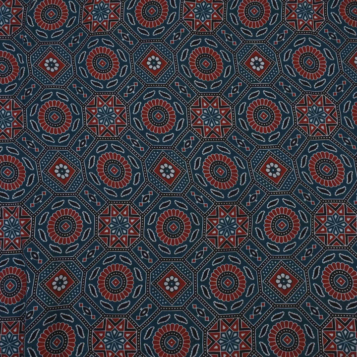 Blue Sapphire Ajrakh Printed Linen Fabric