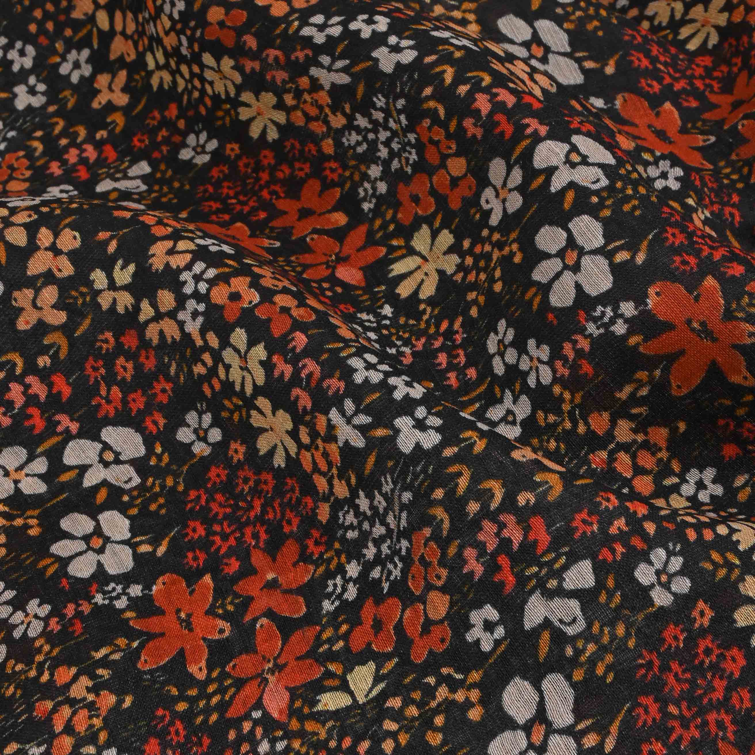 Dark Black Printed Linen Fabric