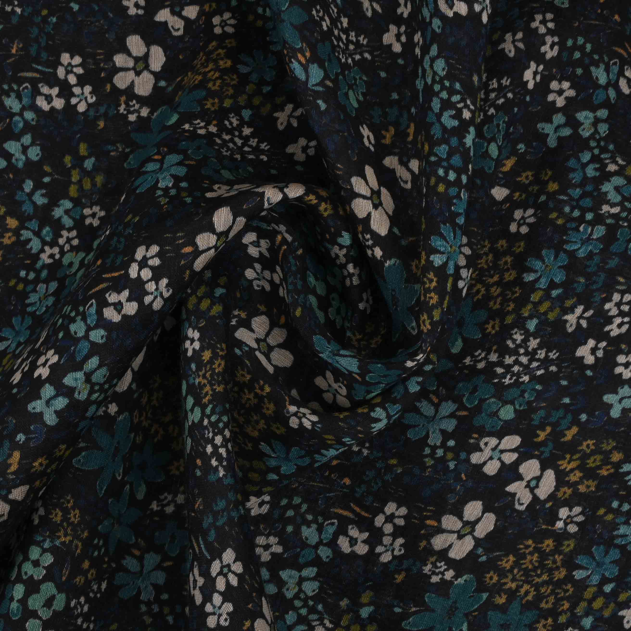 Bright Black Printed Linen Fabric