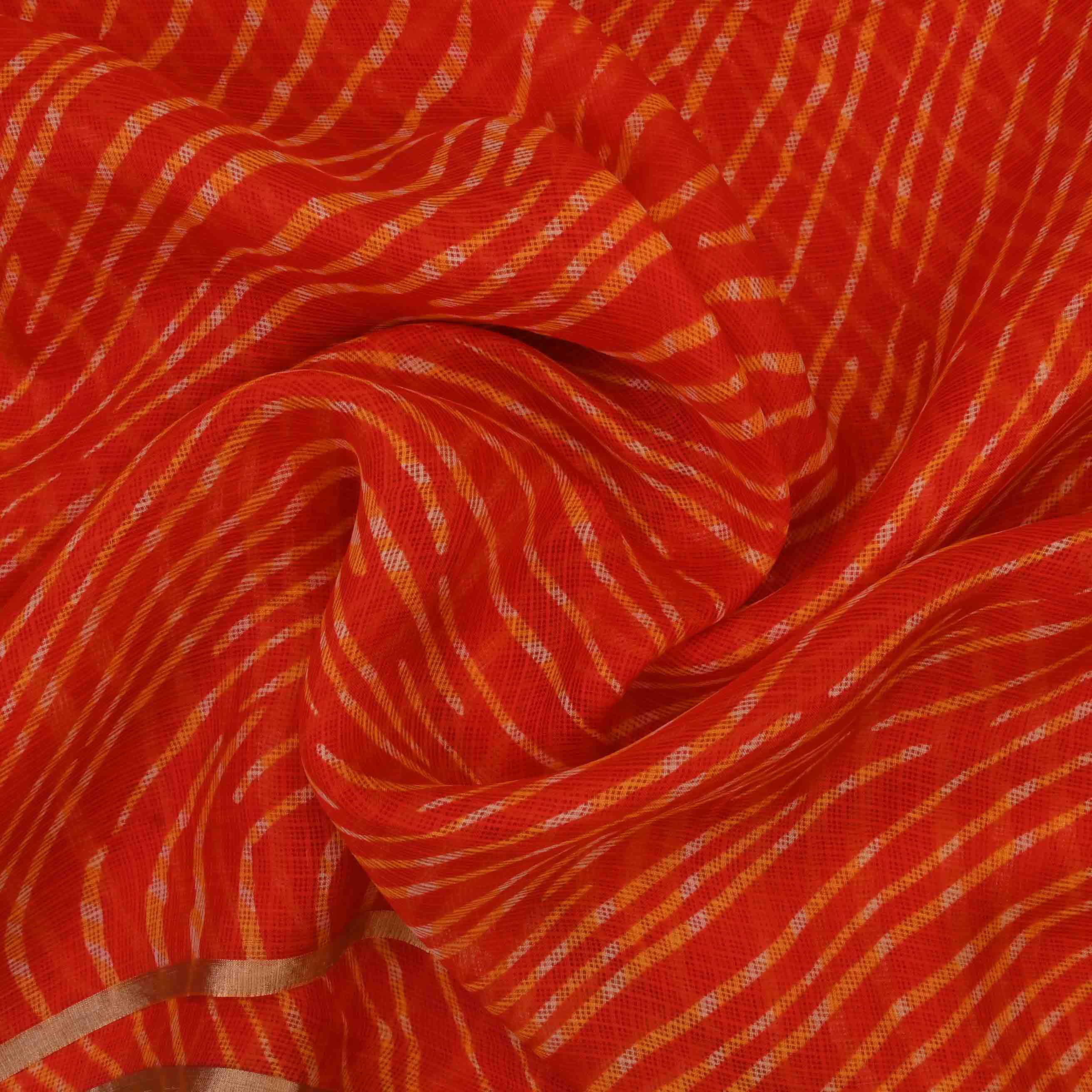 Vermillion Orange Printed Kota Fabric