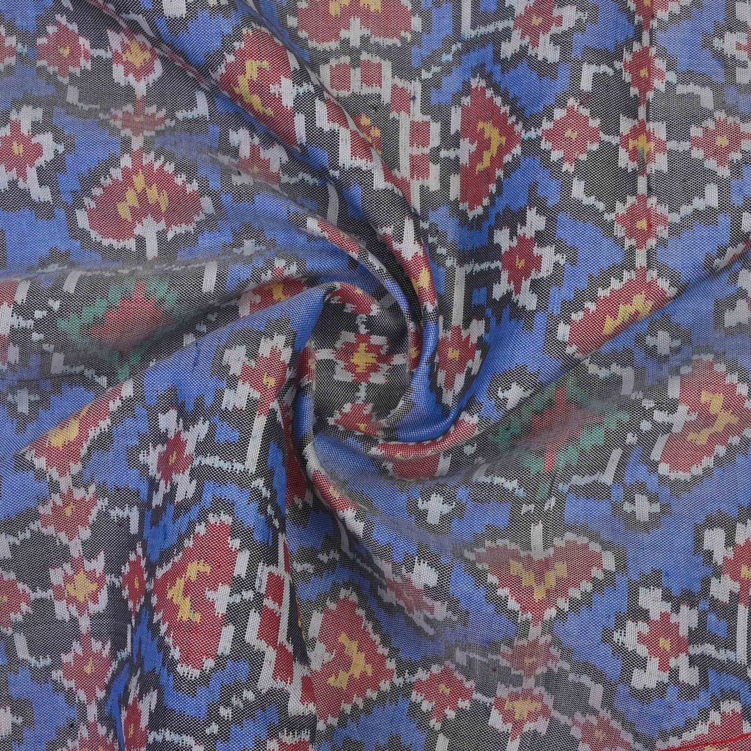 Baby Blue Ikat Patola Printed Fabric