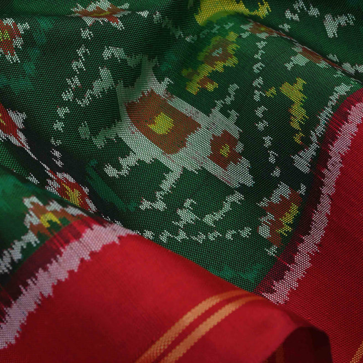 Hunter Green Printed Ikat Patola Fabric