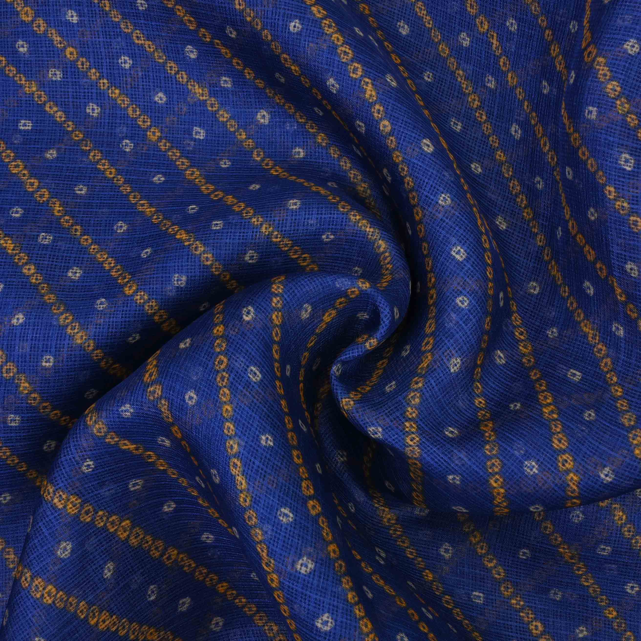 Navy Blue Printed Bandhani Kota Fabric