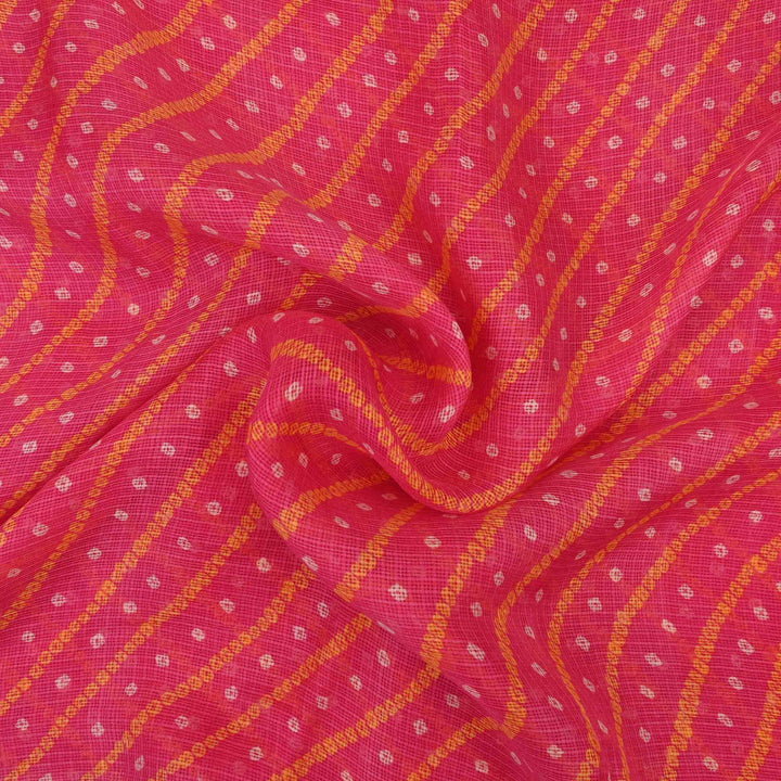 Dark Pink Printed Bandhani Kota Fabric
