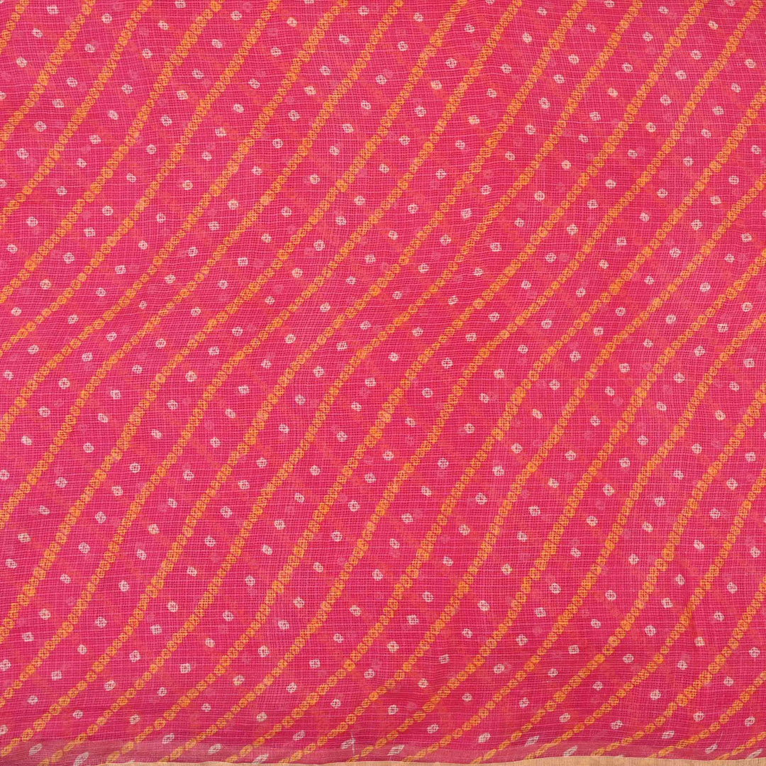 Dark Pink Printed Bandhani Kota Fabric