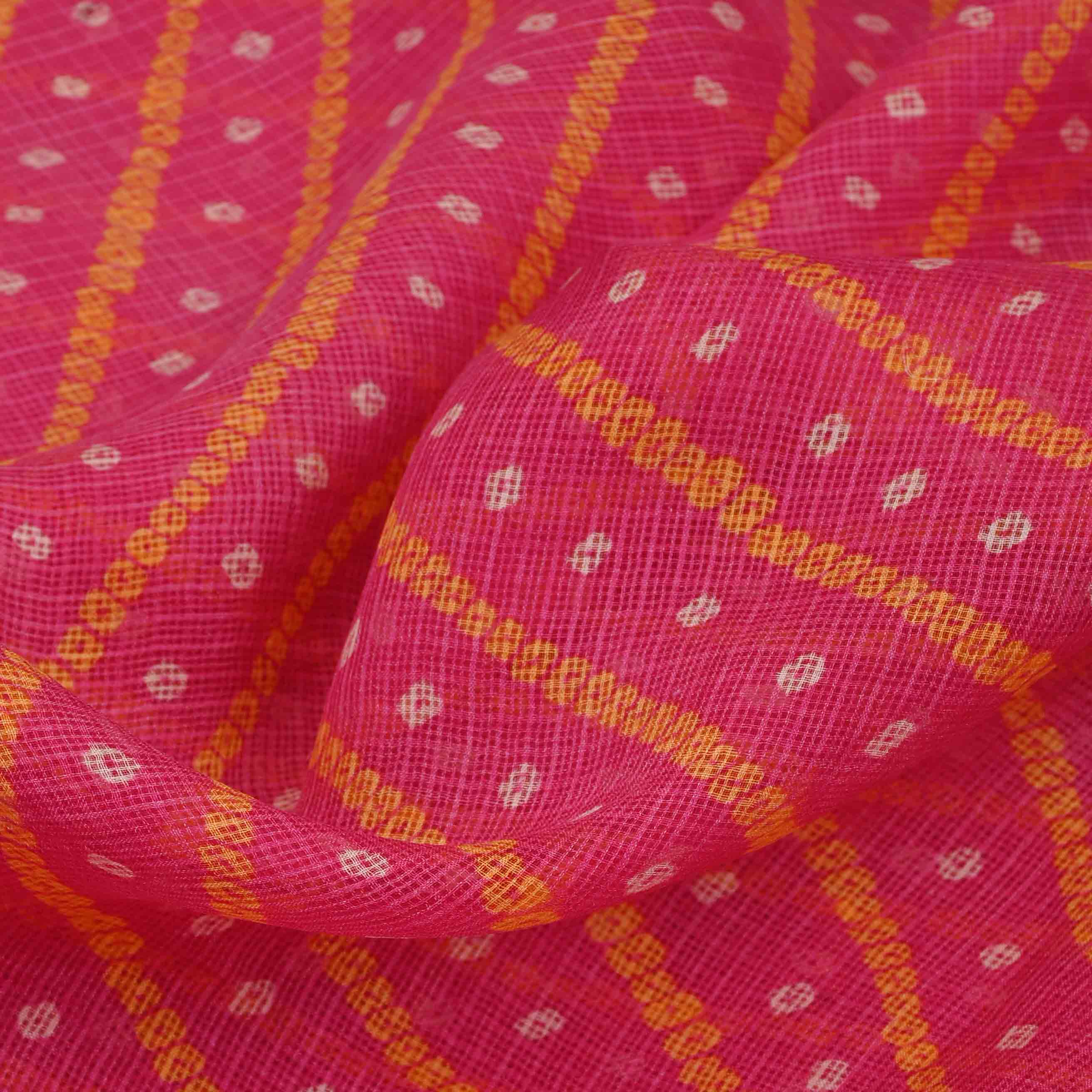 Dark Pink Printed Bandhani Kota Fabric