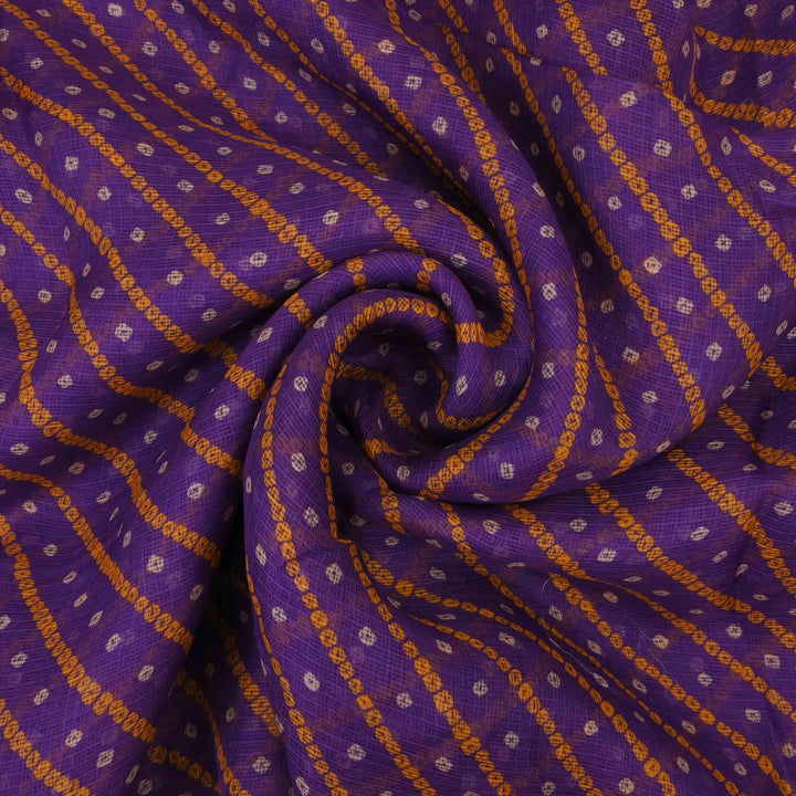 Northwestern Purple Printed Bandhani Kota Fabric