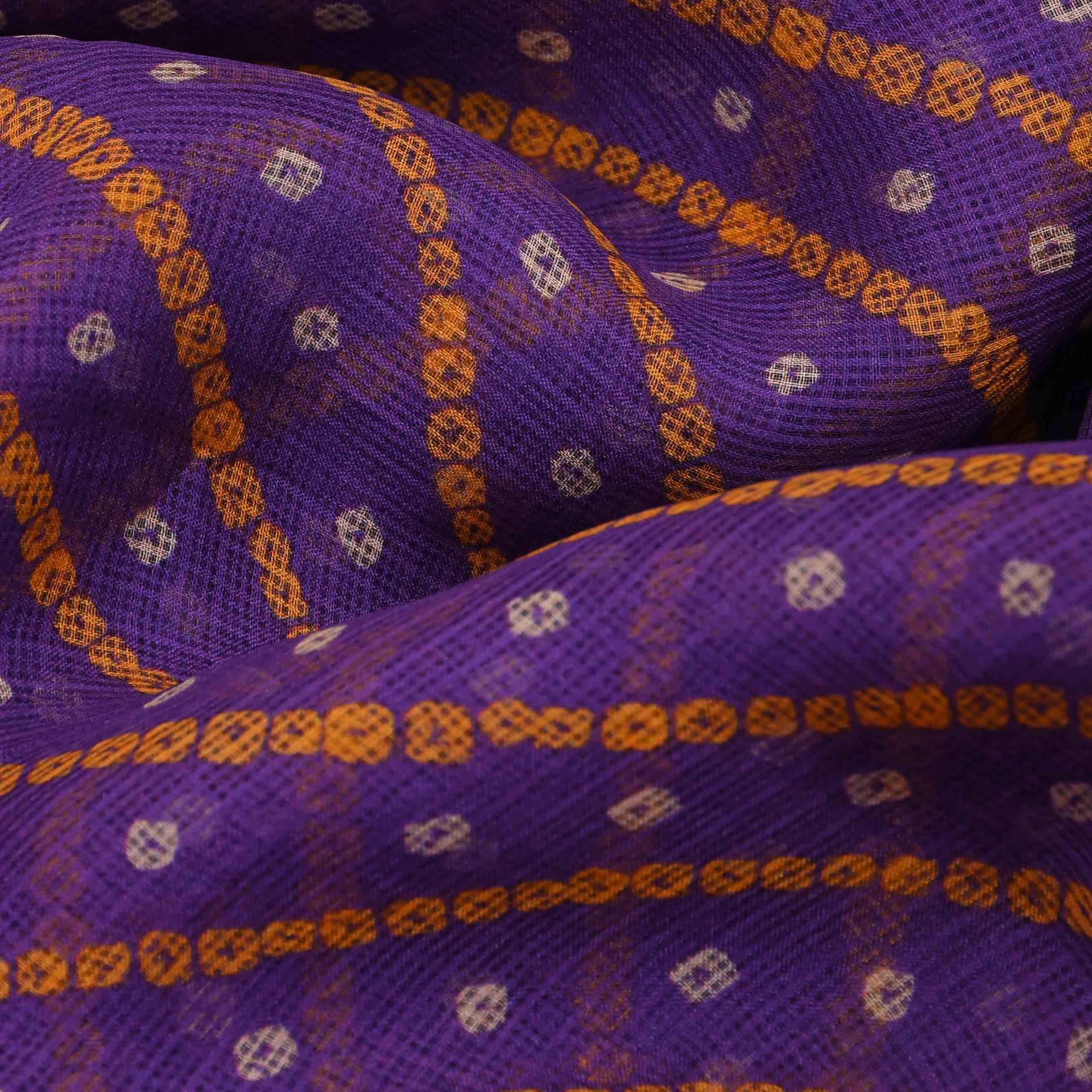 Northwestern Purple Printed Bandhani Kota Fabric