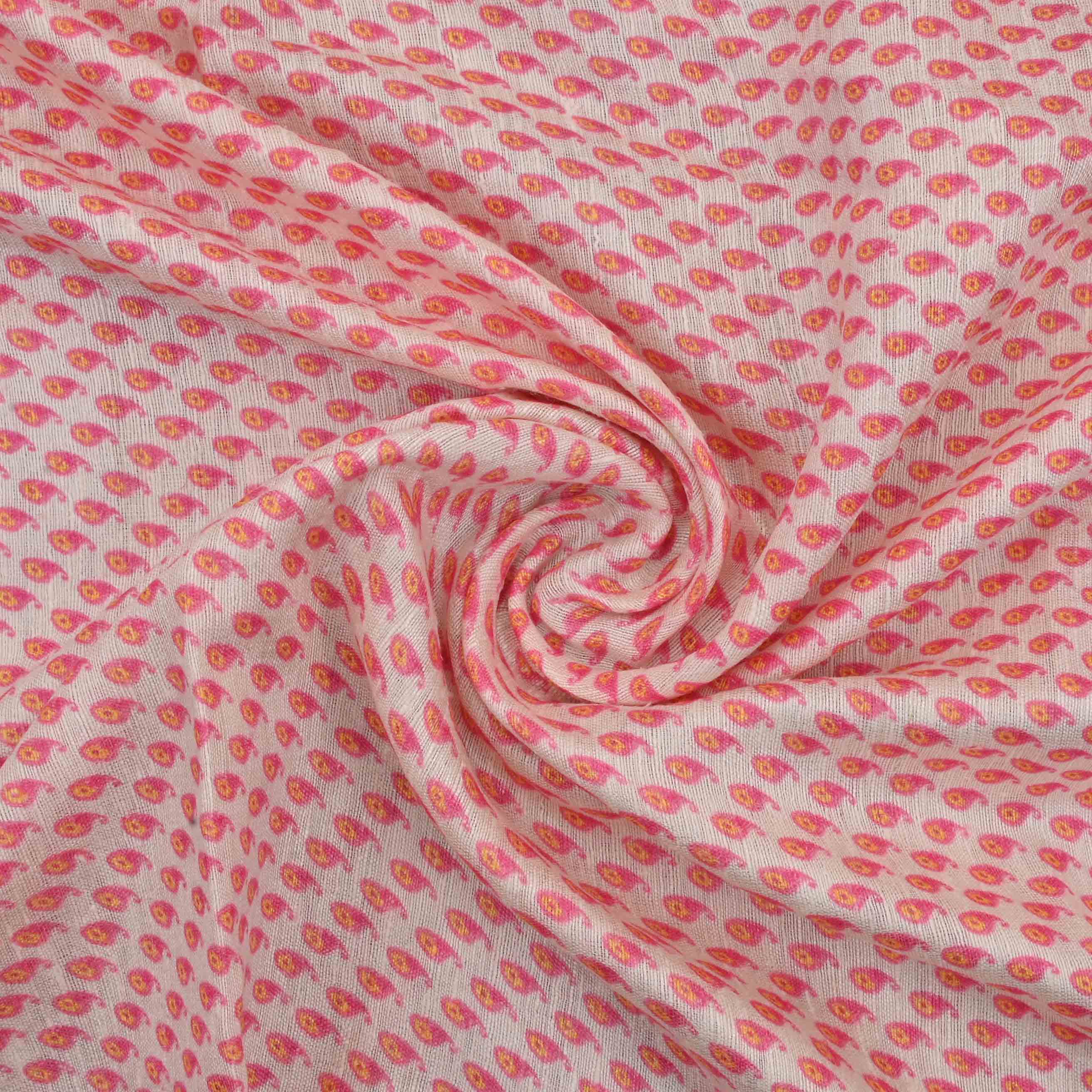 Pale Peach Printed Matka Fabric