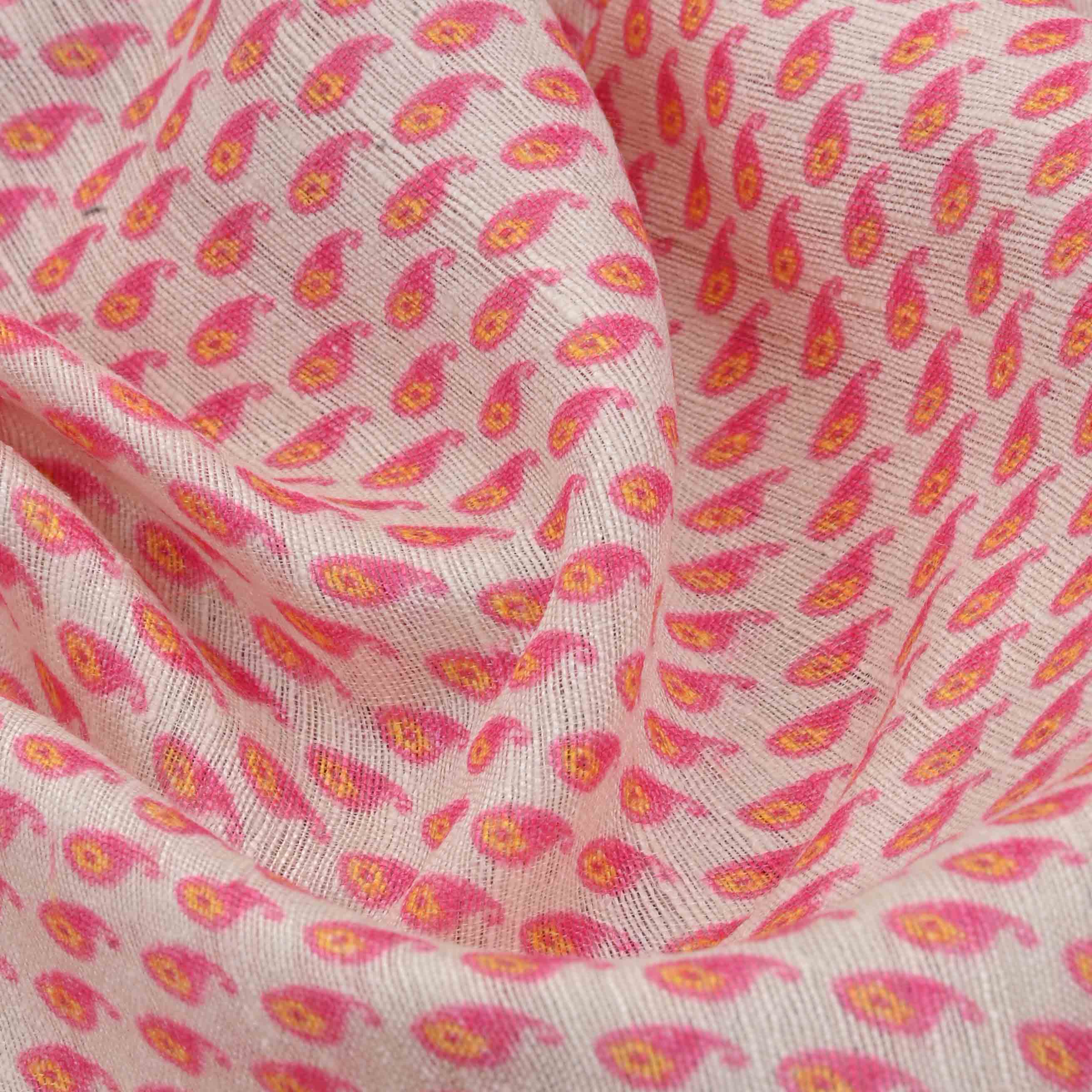 Pale Peach Printed Matka Fabric