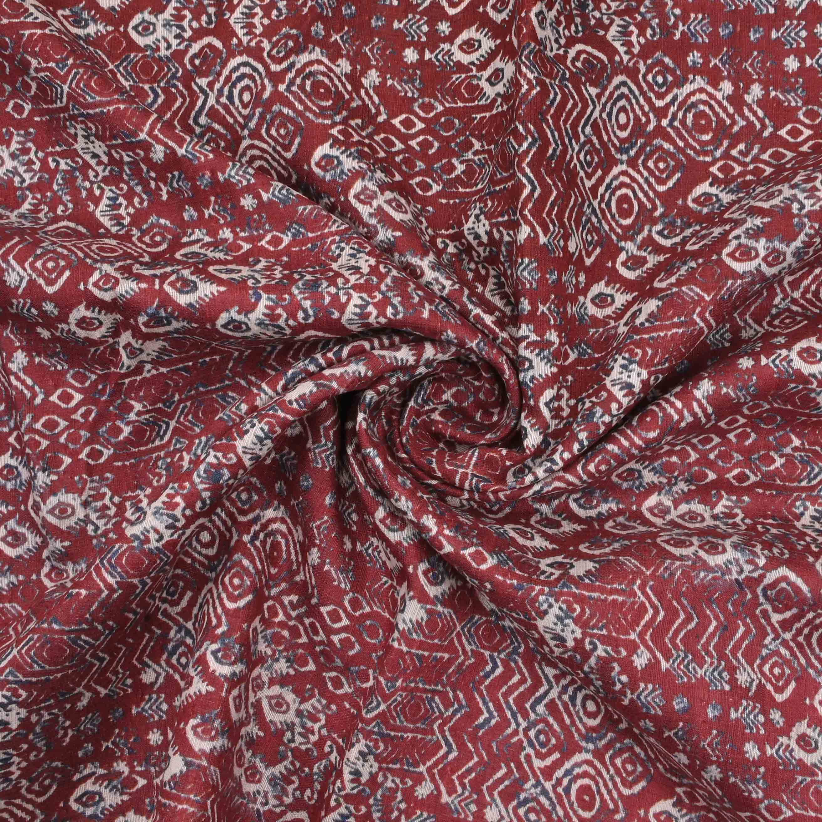 Faded Maroon Printed Matka Fabric