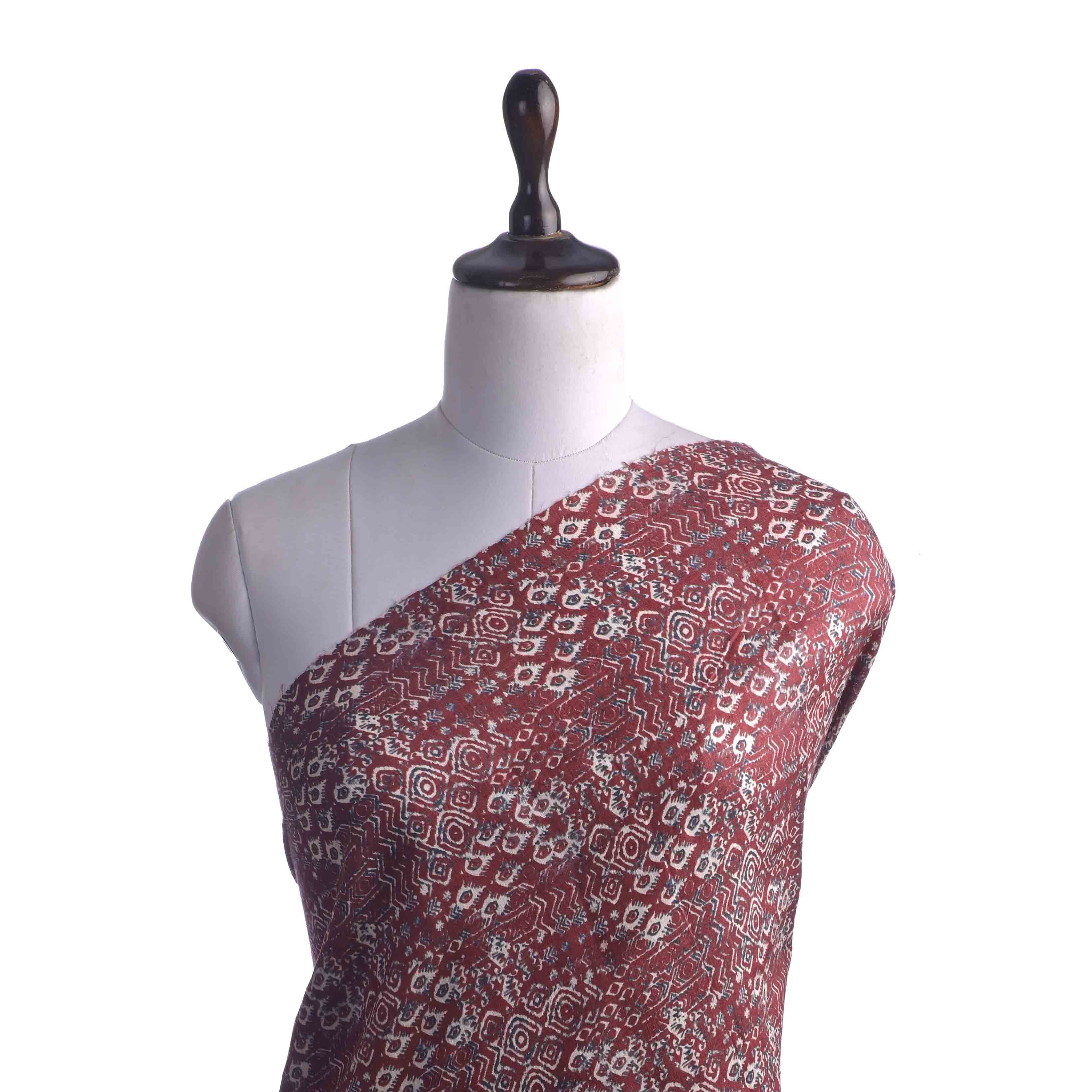 Faded Maroon Printed Matka Fabric