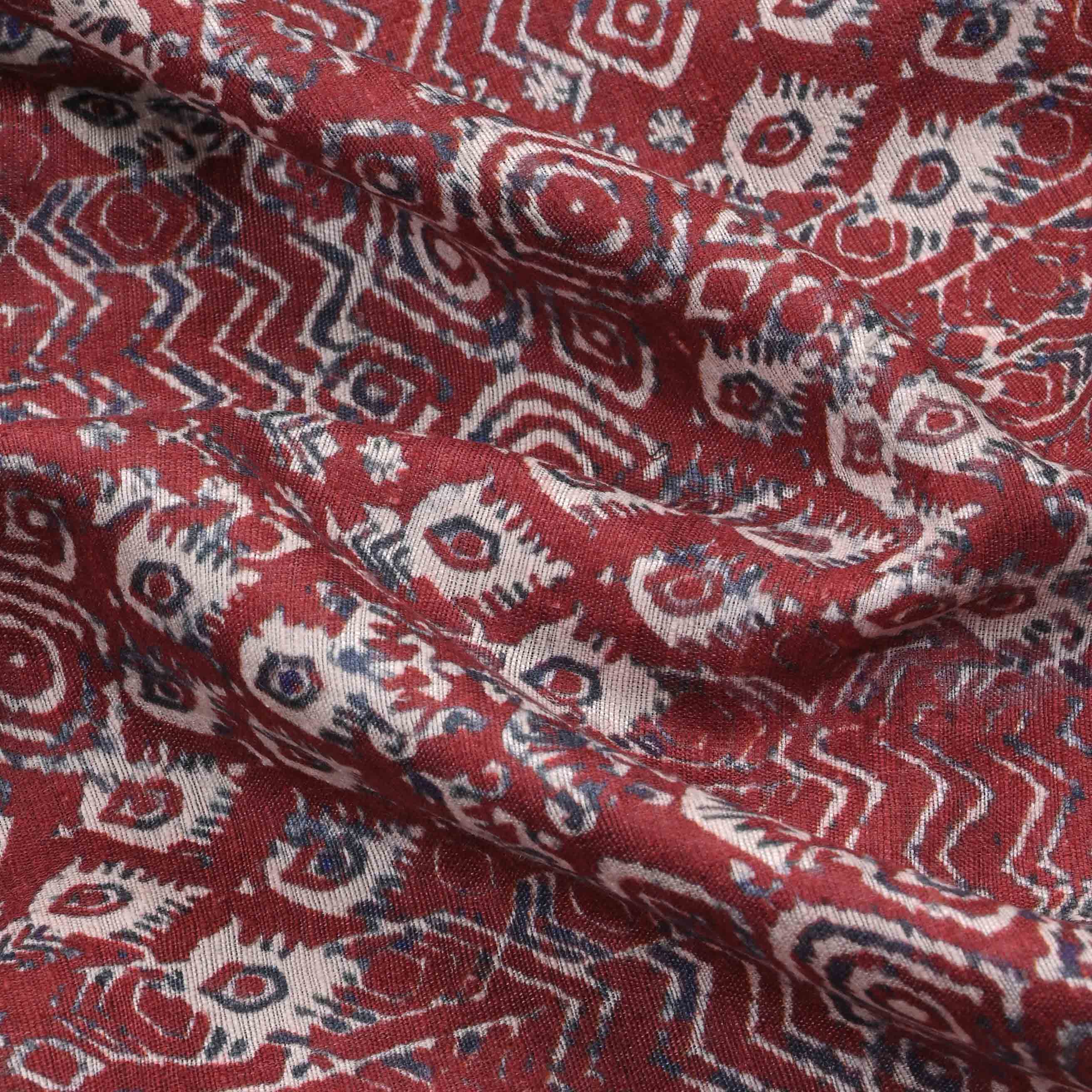 Faded Maroon Printed Matka Fabric