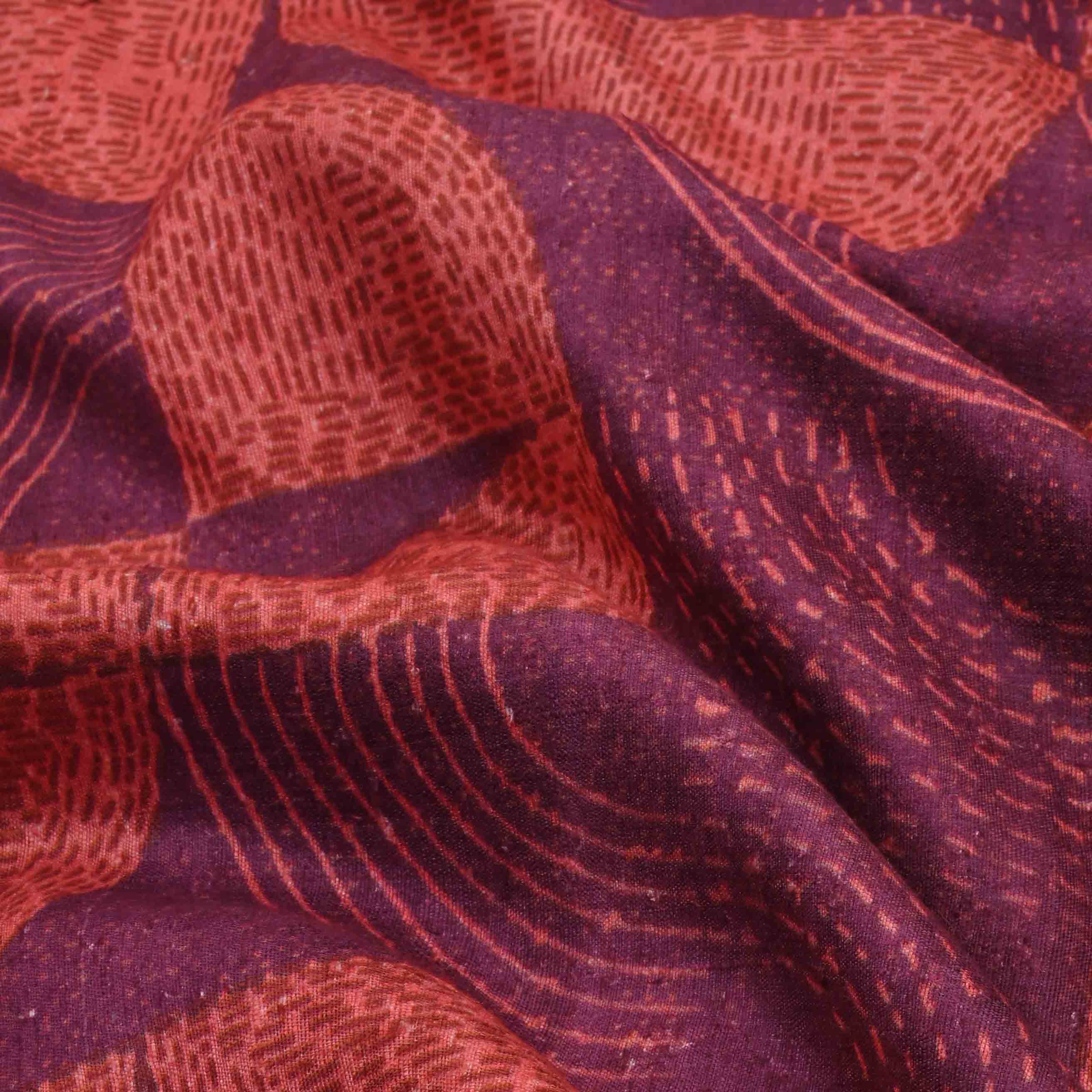 Rich Maroon Printed Matka Fabric