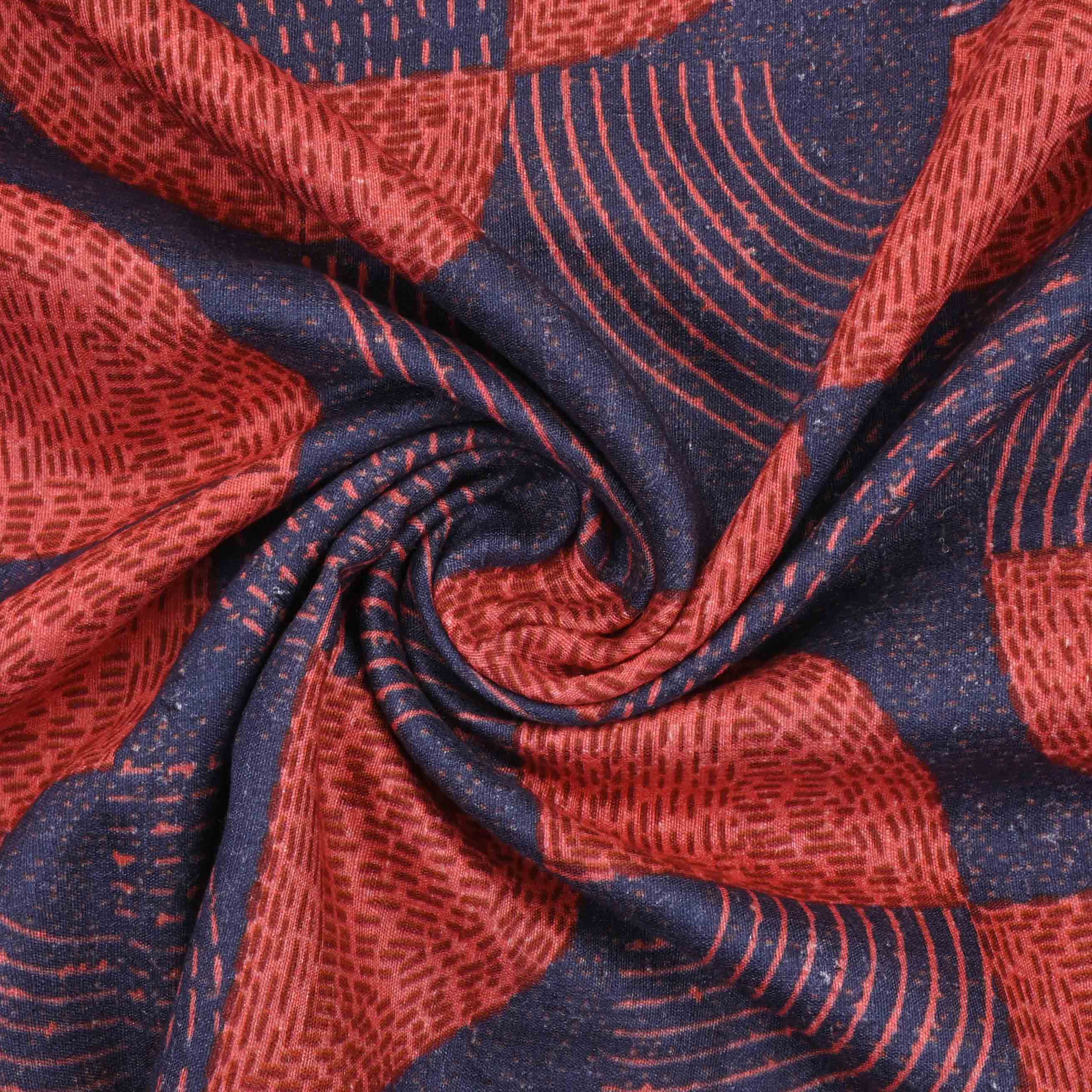 Navy Blue Printed Matka Fabric