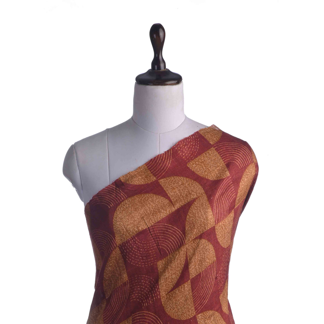 Auburn Brown Printed Matka Fabric