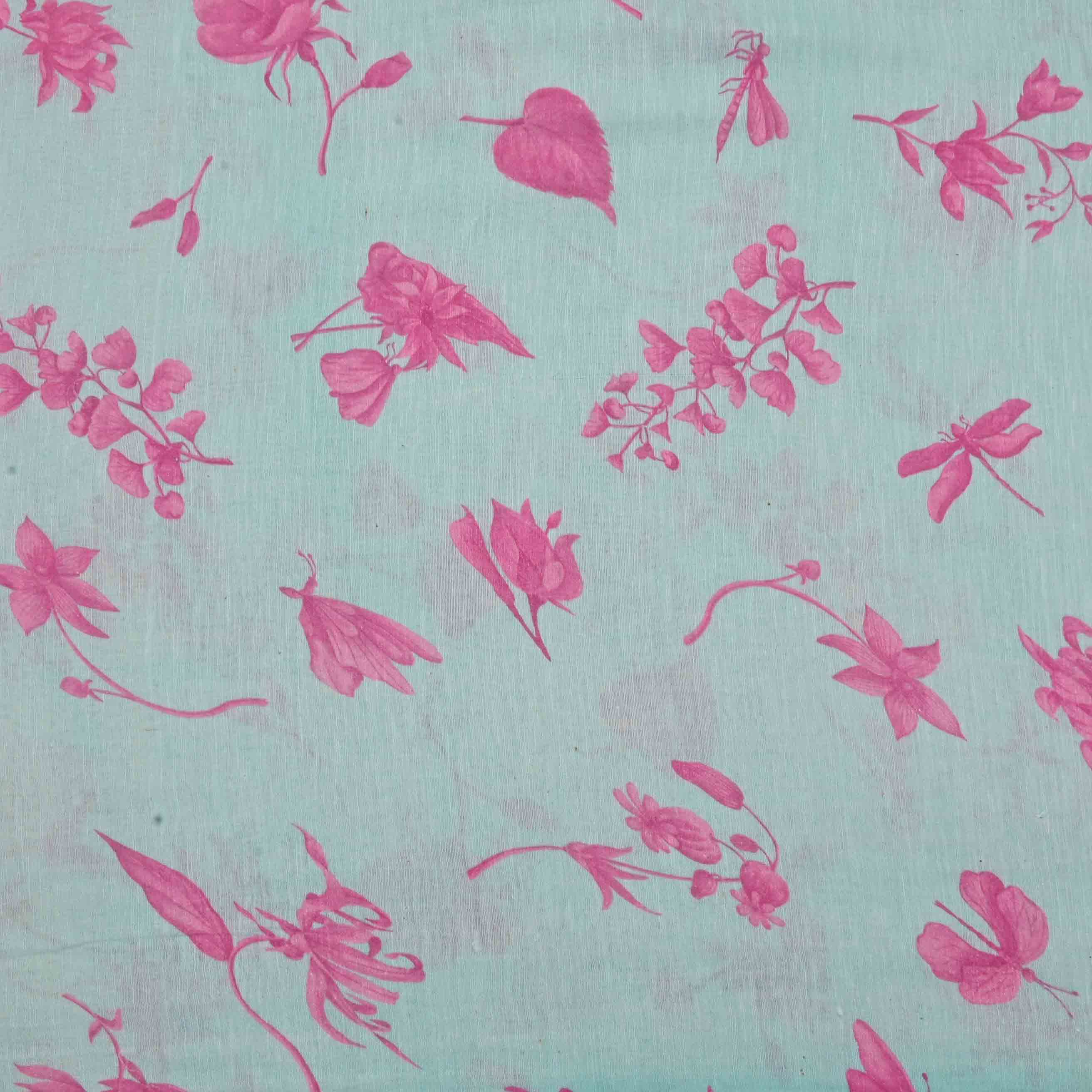 Sweet Aqua Blue Printed Matka Fabric