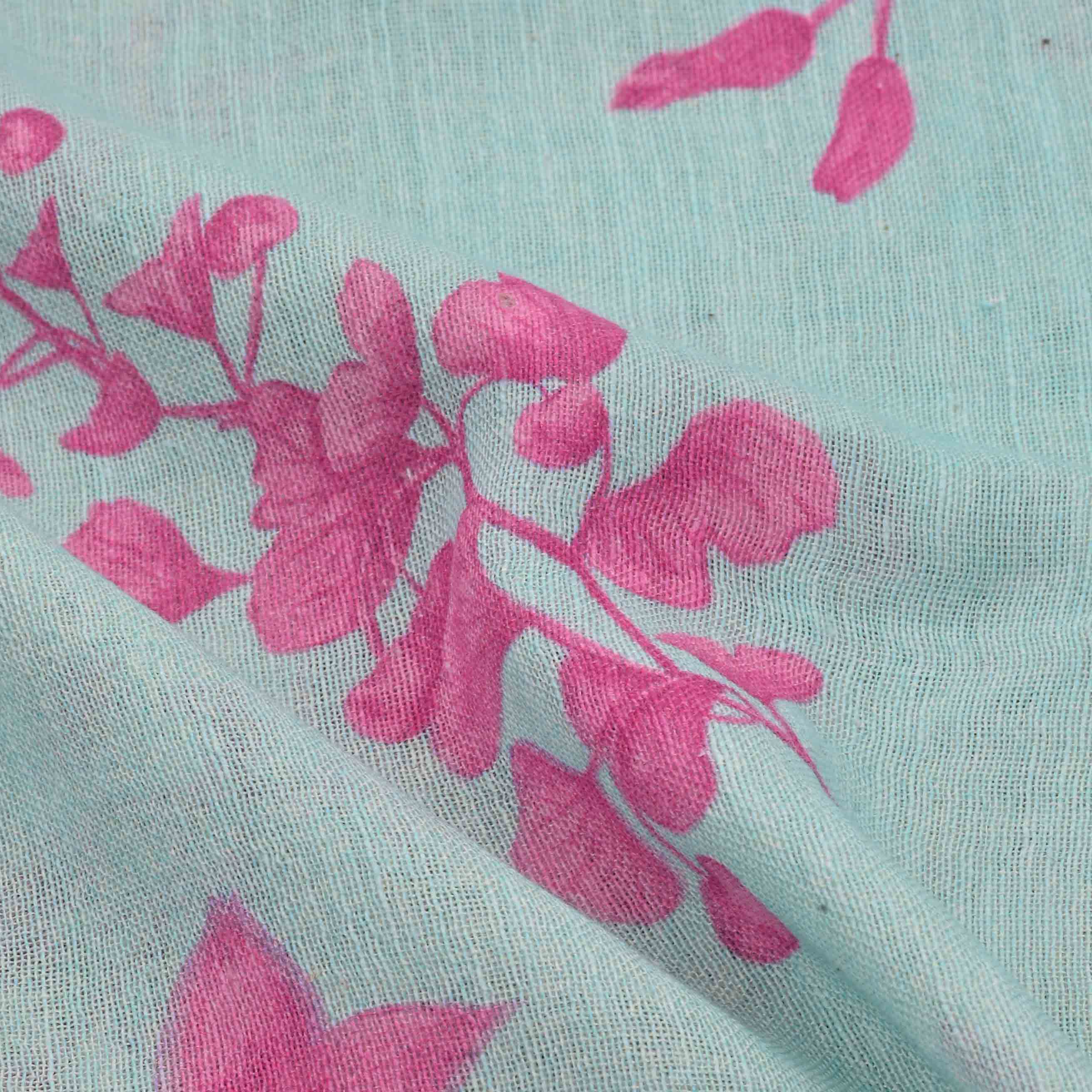 Sweet Aqua Blue Printed Matka Fabric