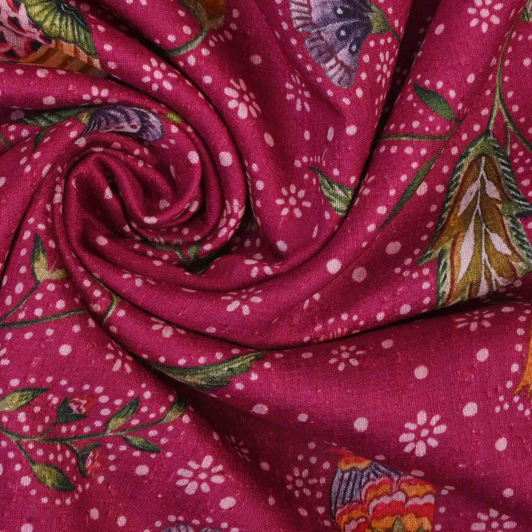 Cherry Pink Printed Matka Fabric