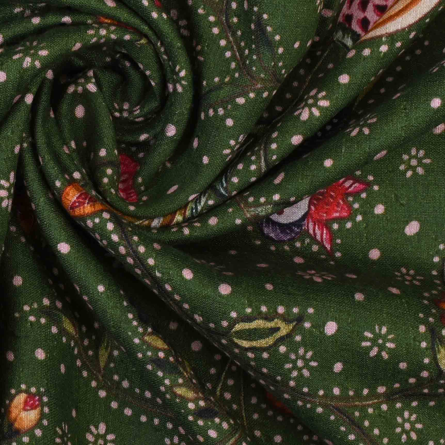 Hunter Green Printed Matka Fabric