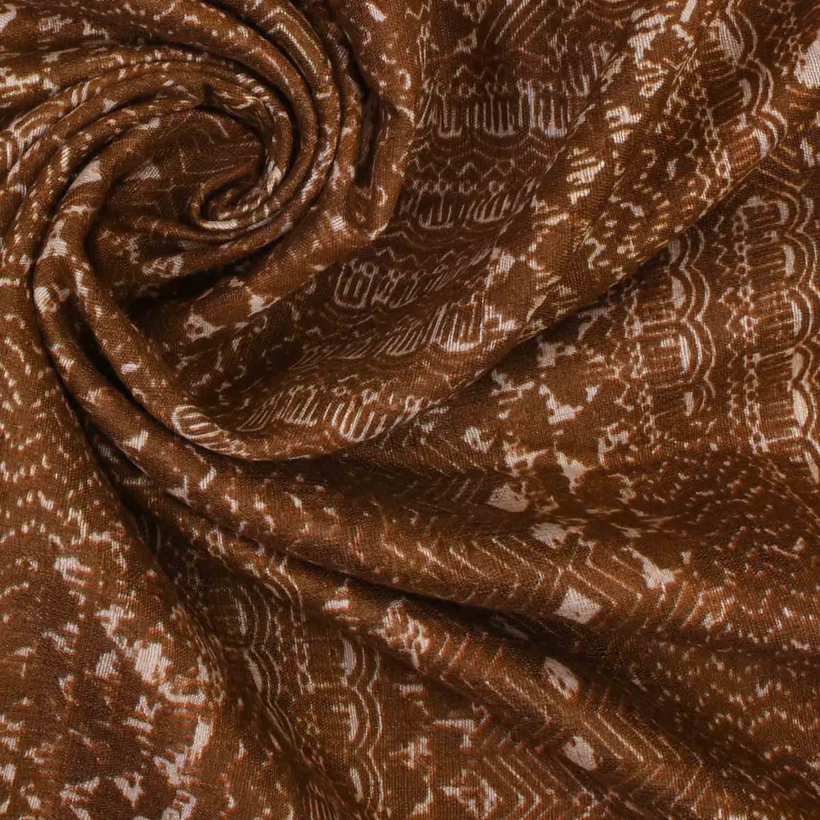 Russet Brown Printed Matka Fabric