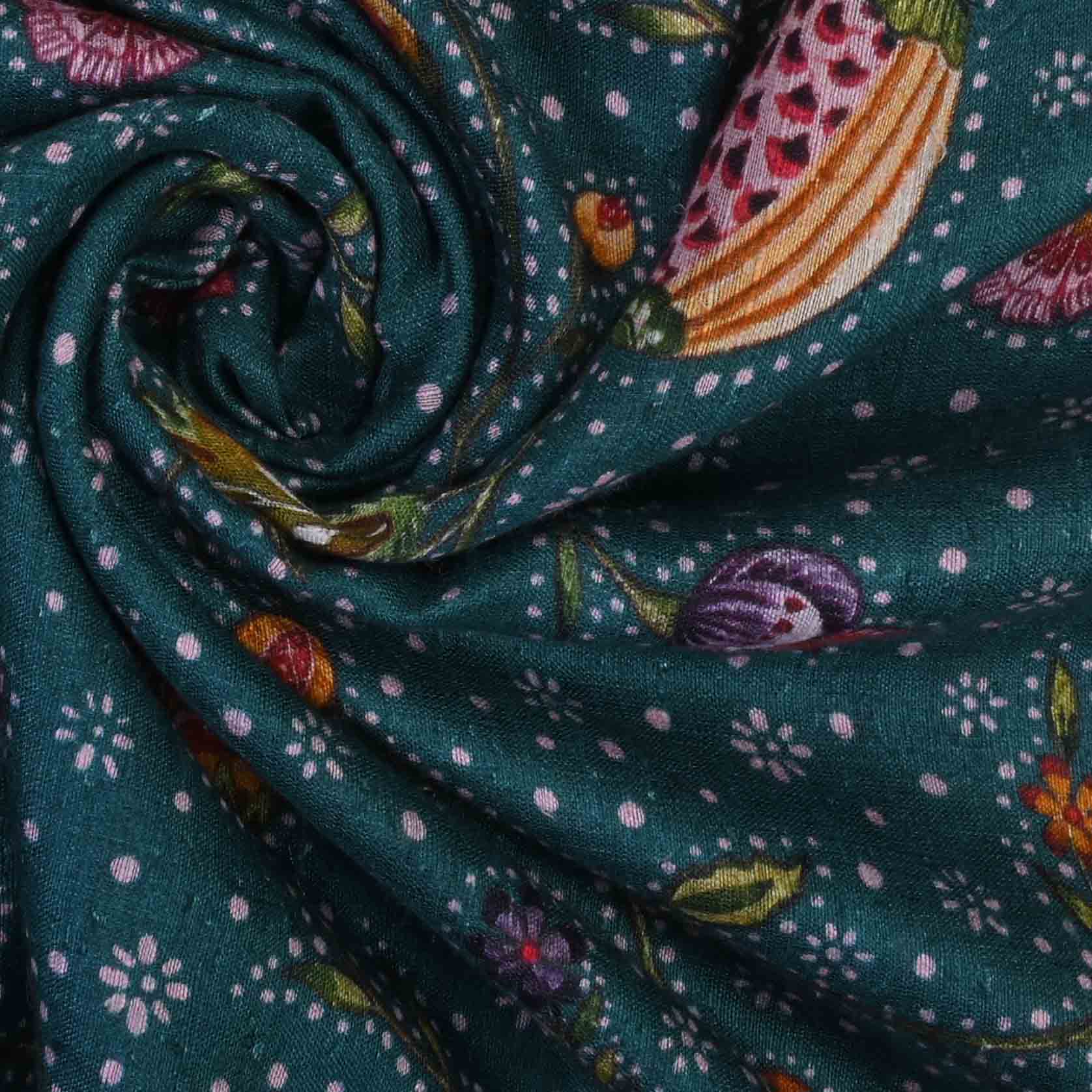 Midnight Green Printed Matka Fabric