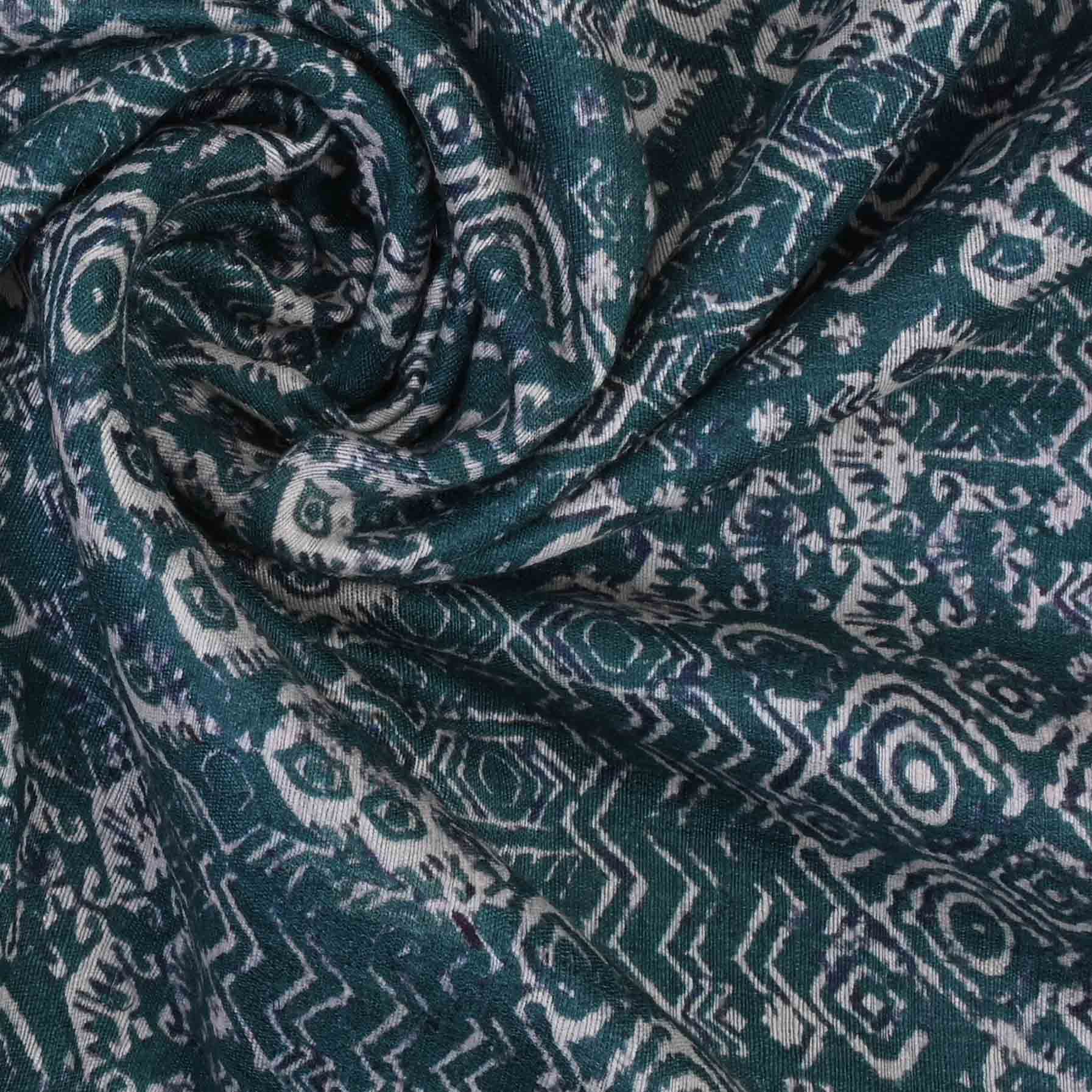 Midnight Green Printed Matka Fabric