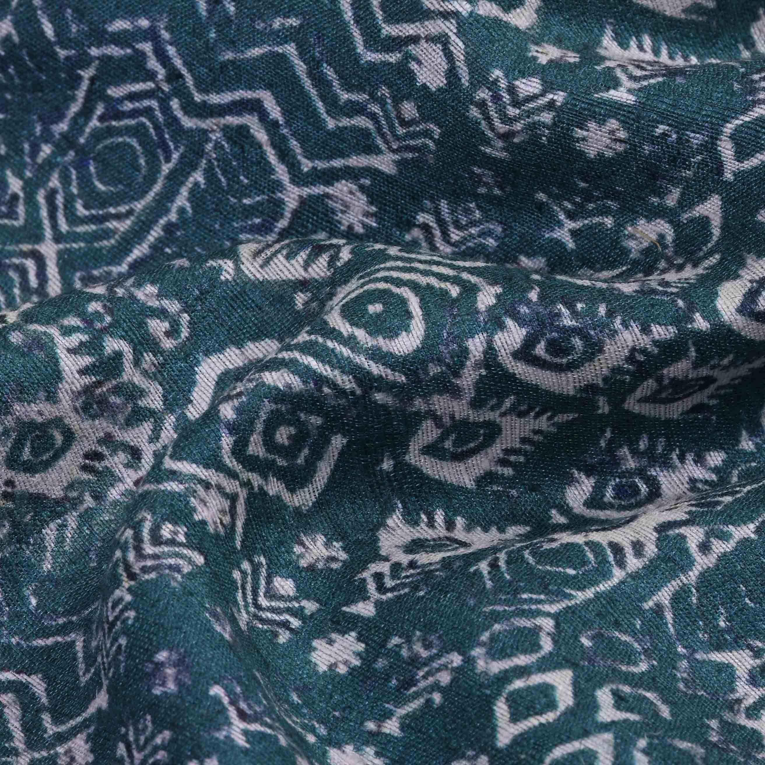 Midnight Green Printed Matka Fabric