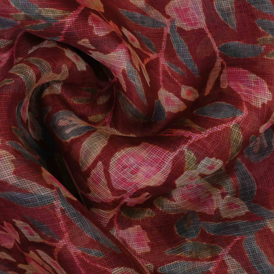 Auburn Red Printed Kota Fabric