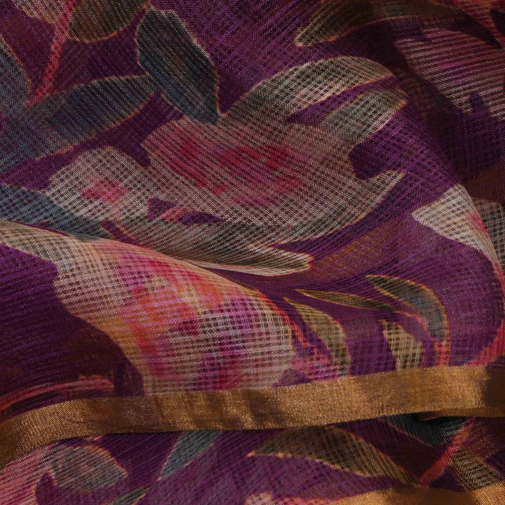 Byzantium Purple Printed Kota Fabric