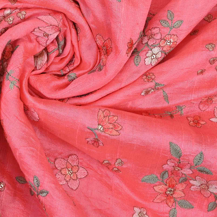 Peach Printed Kota Fabric